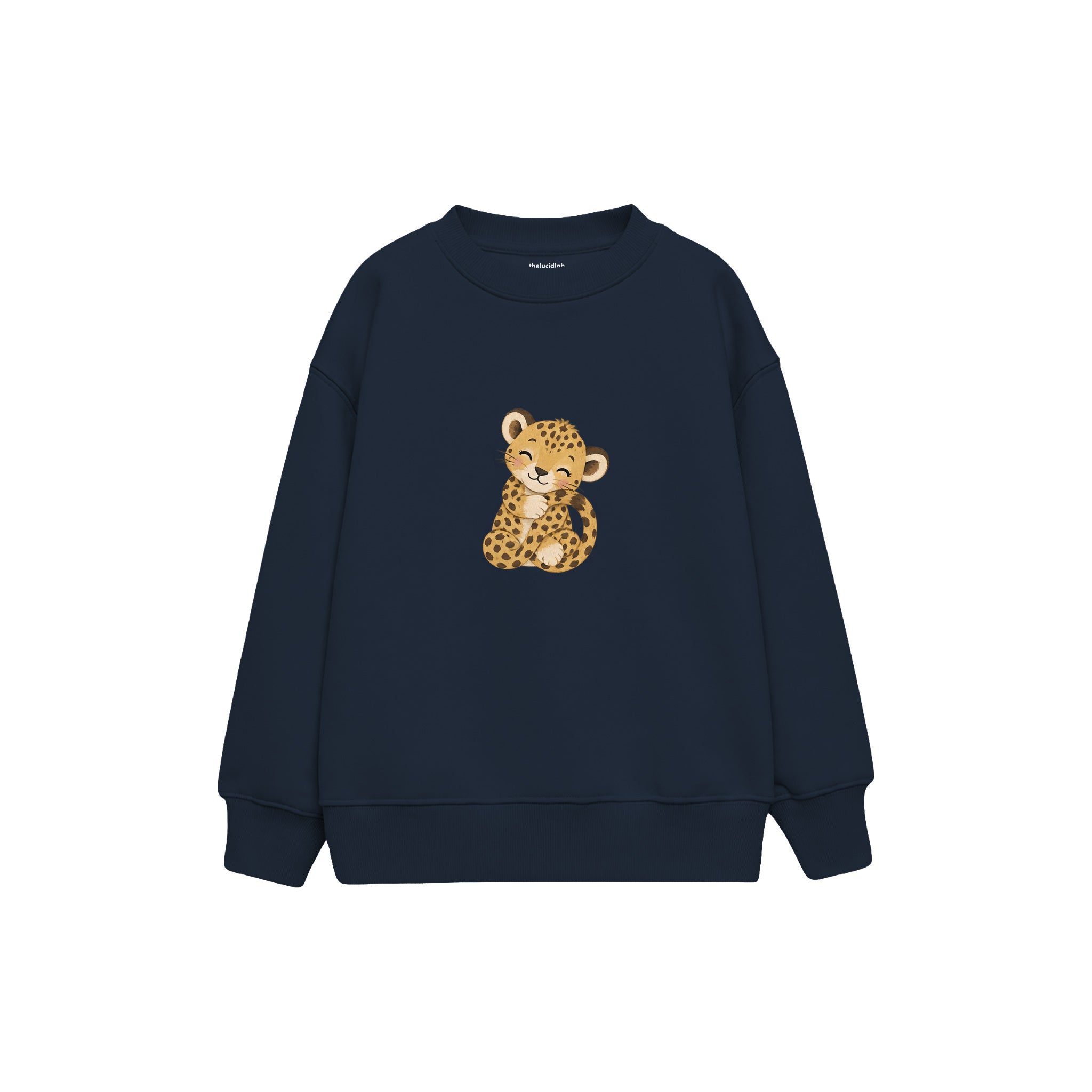 Baby leopard hugging its tail Çocuk Sweatshirt — Lacivert — ön görünüm