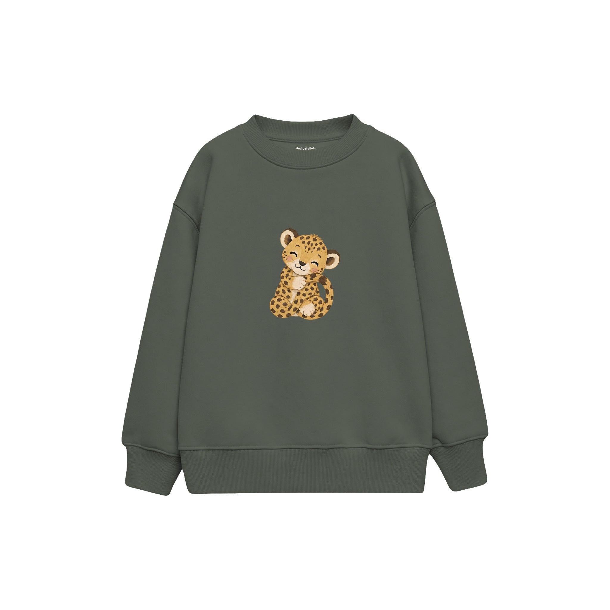 Baby leopard hugging its tail Çocuk Sweatshirt — Antrasit — ön görünüm