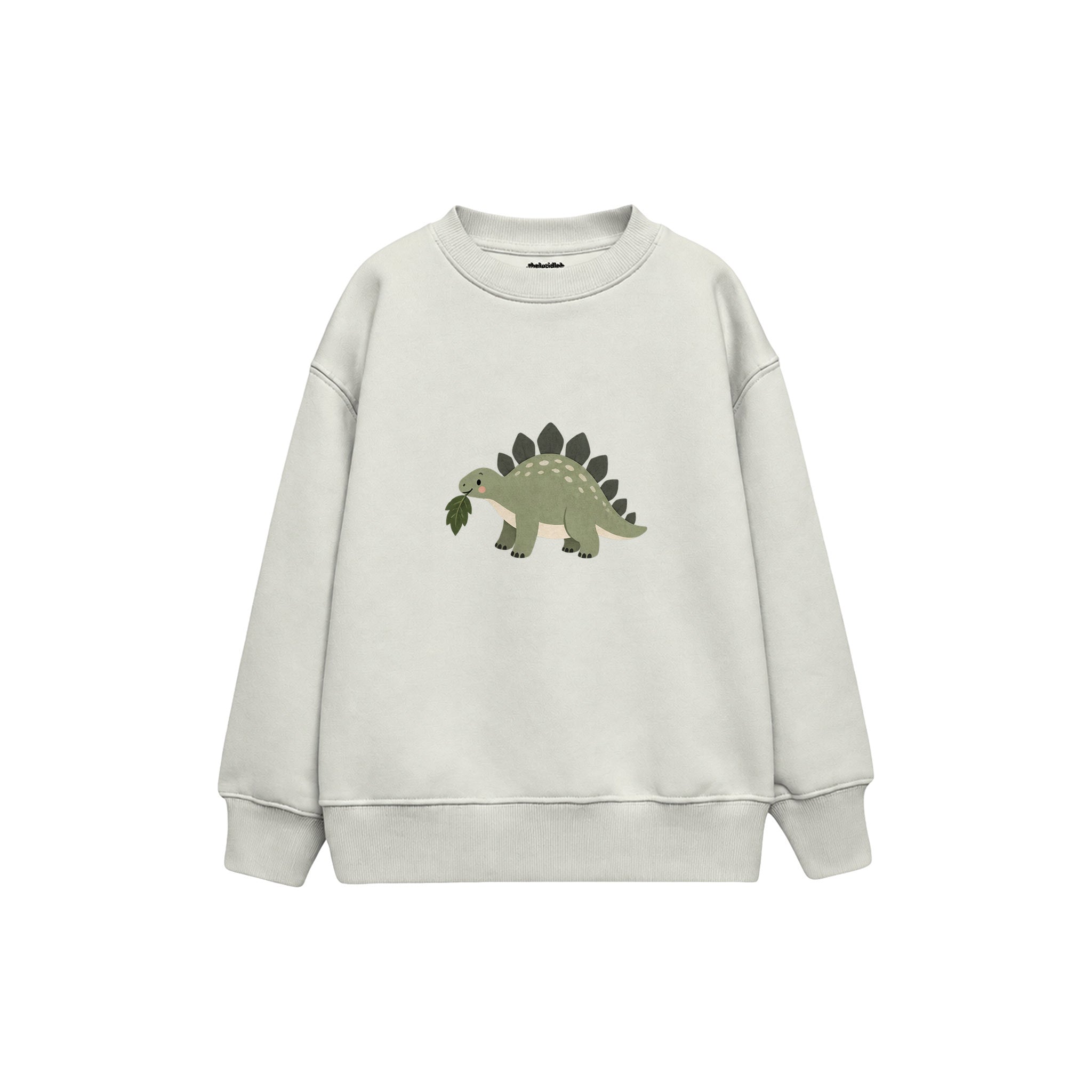 Sage stegosaurus carrying a leaf Çocuk Sweatshirt — Beyaz — ön görünüm