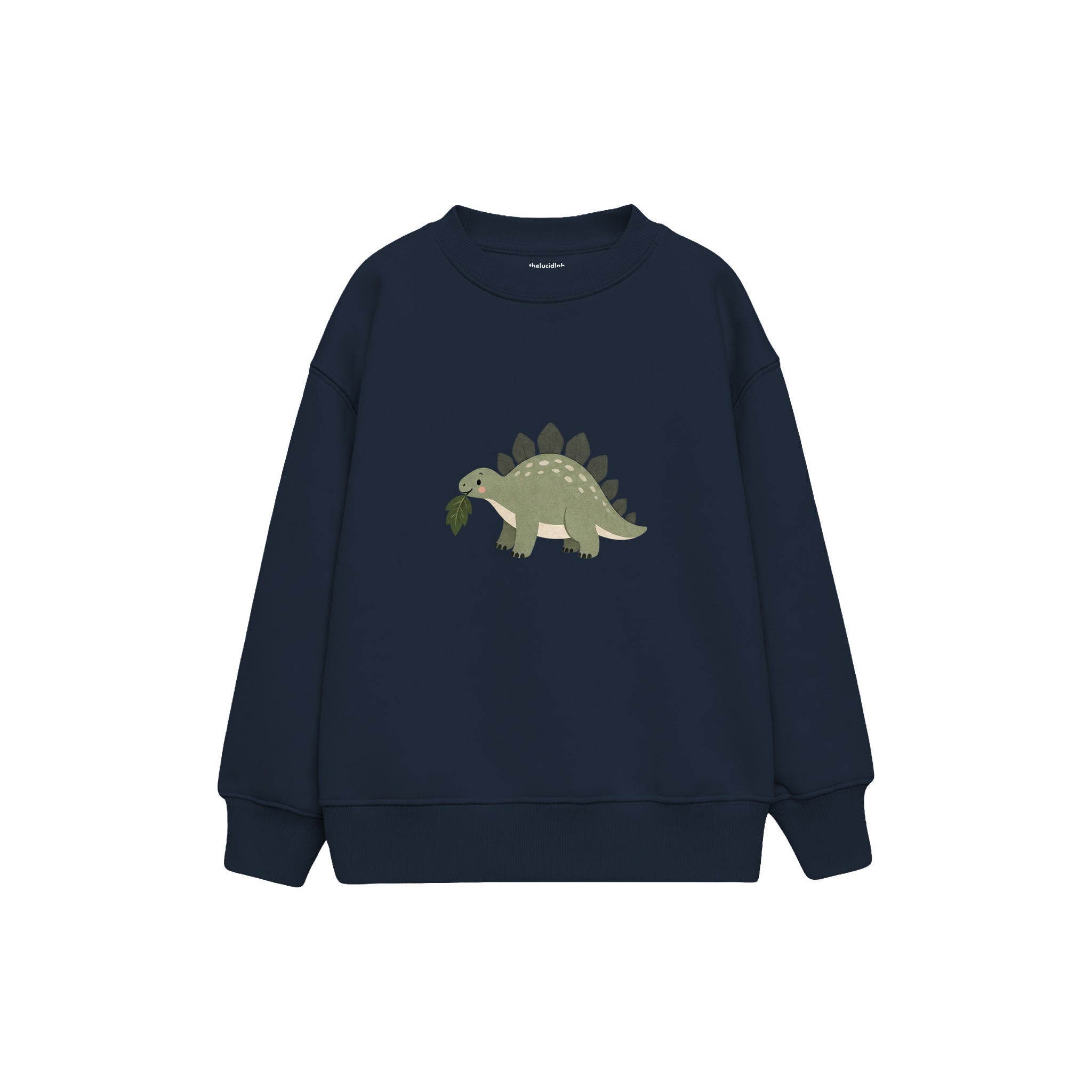Sage stegosaurus carrying a leaf Çocuk Sweatshirt — Lacivert — ön görünüm