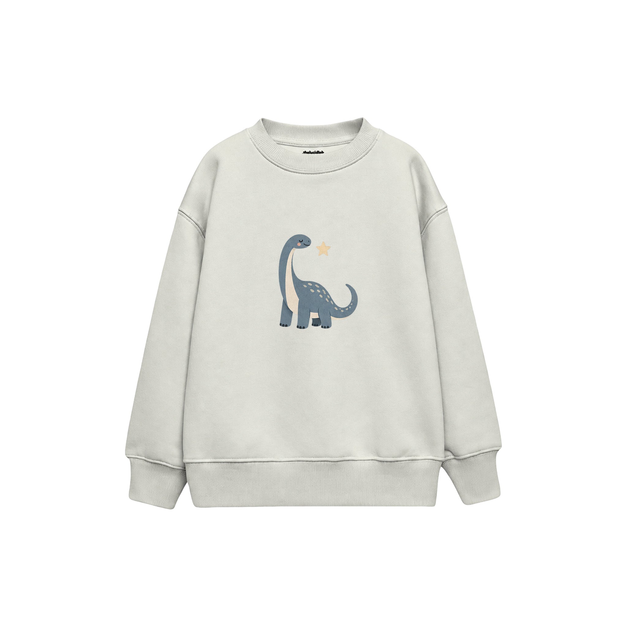 Dusty blue sauropod with a small star Çocuk Sweatshirt — Beyaz — ön görünüm