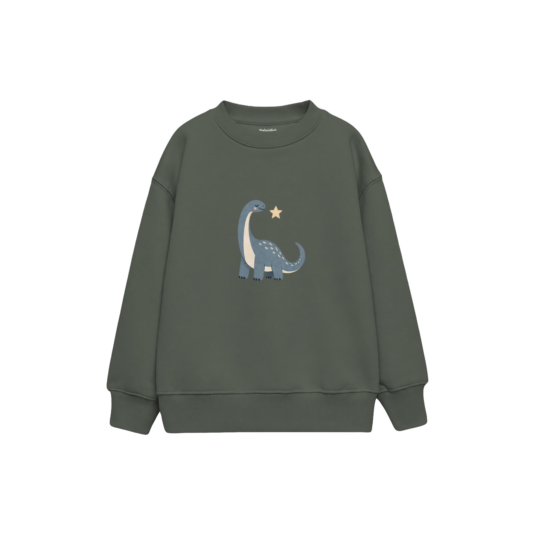 Dusty blue sauropod with a small star Çocuk Sweatshirt — Antrasit — ön görünüm