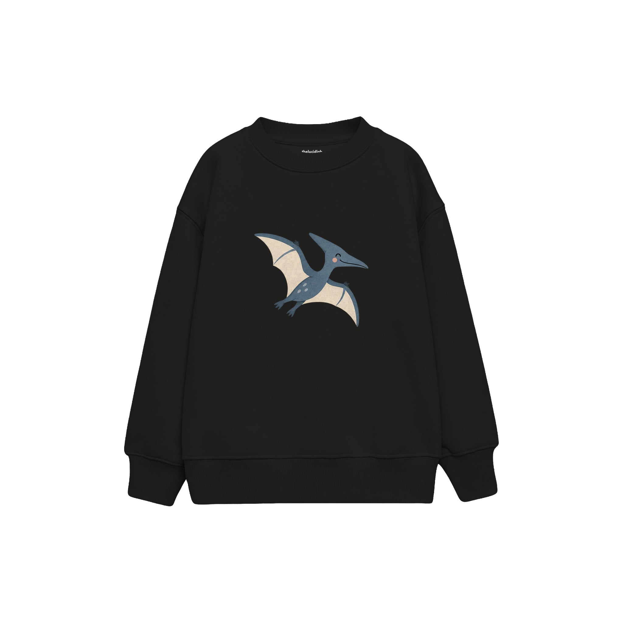 Blue pterodactyl gliding gently Çocuk Sweatshirt — Siyah — ön görünüm