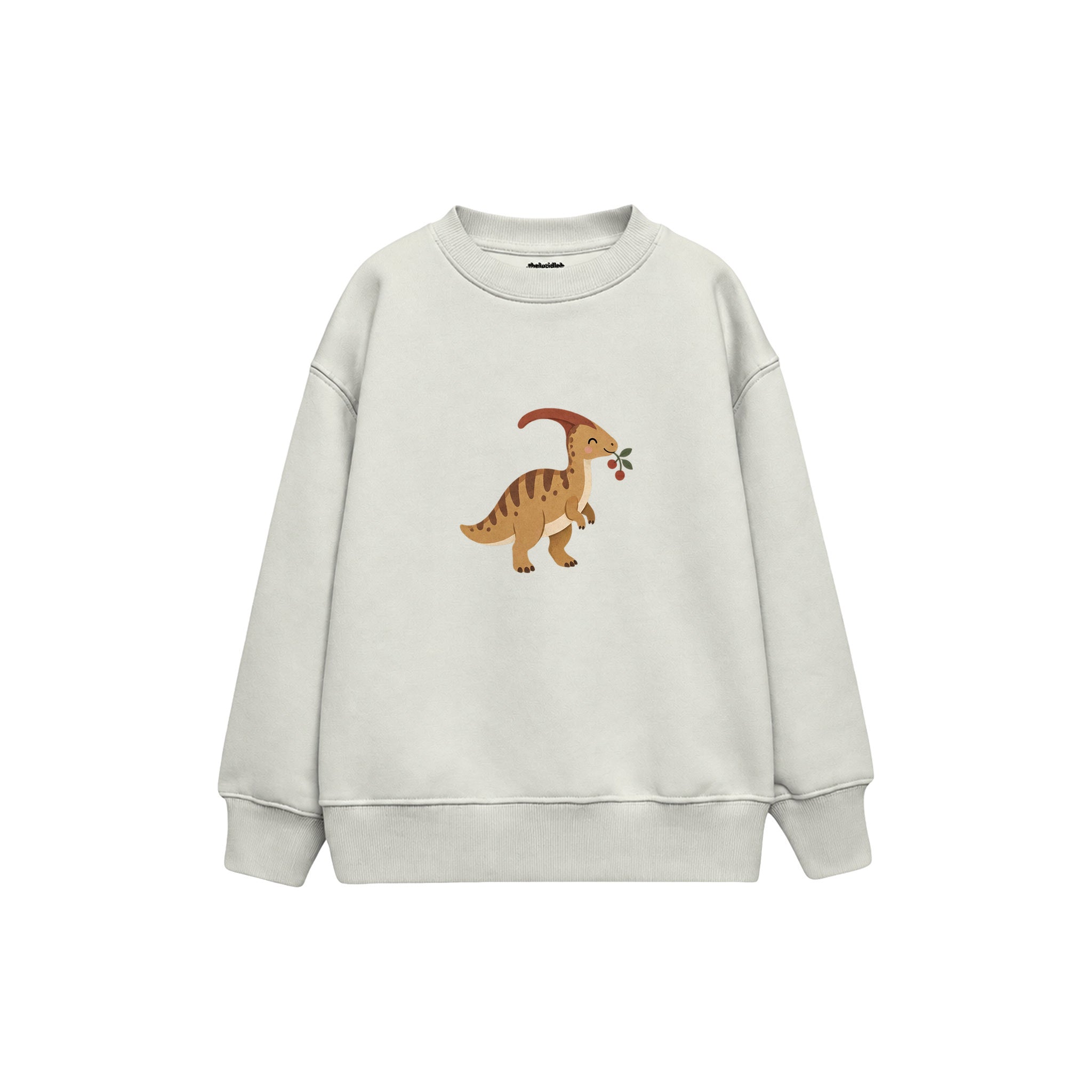 Small parasaurolophus with a berry Çocuk Sweatshirt — Beyaz — ön görünüm