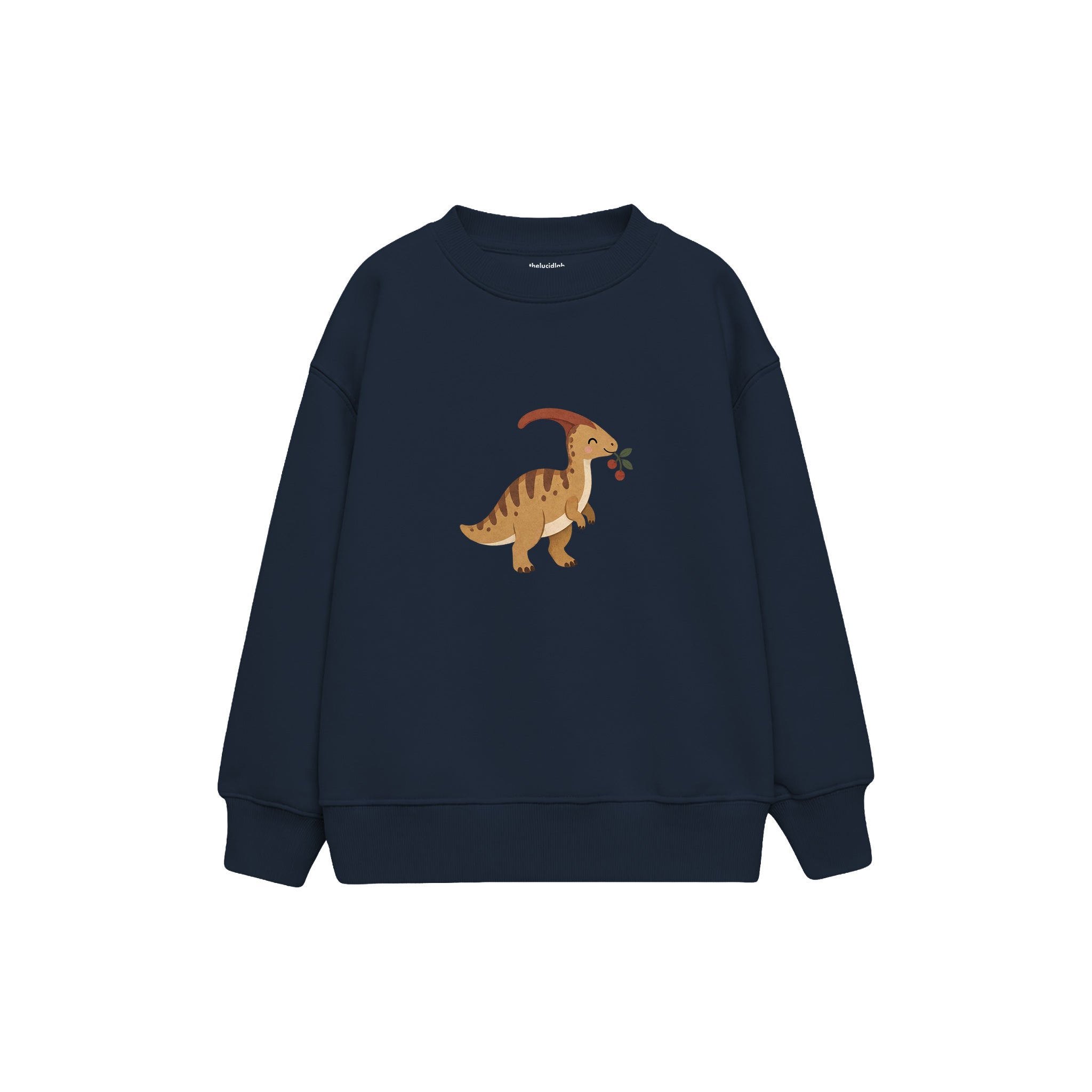 Small parasaurolophus with a berry Çocuk Sweatshirt — Lacivert — ön görünüm