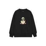 Baby dinosaur emerging from a speckled eggshell Çocuk Sweatshirt — Siyah — ön görünüm