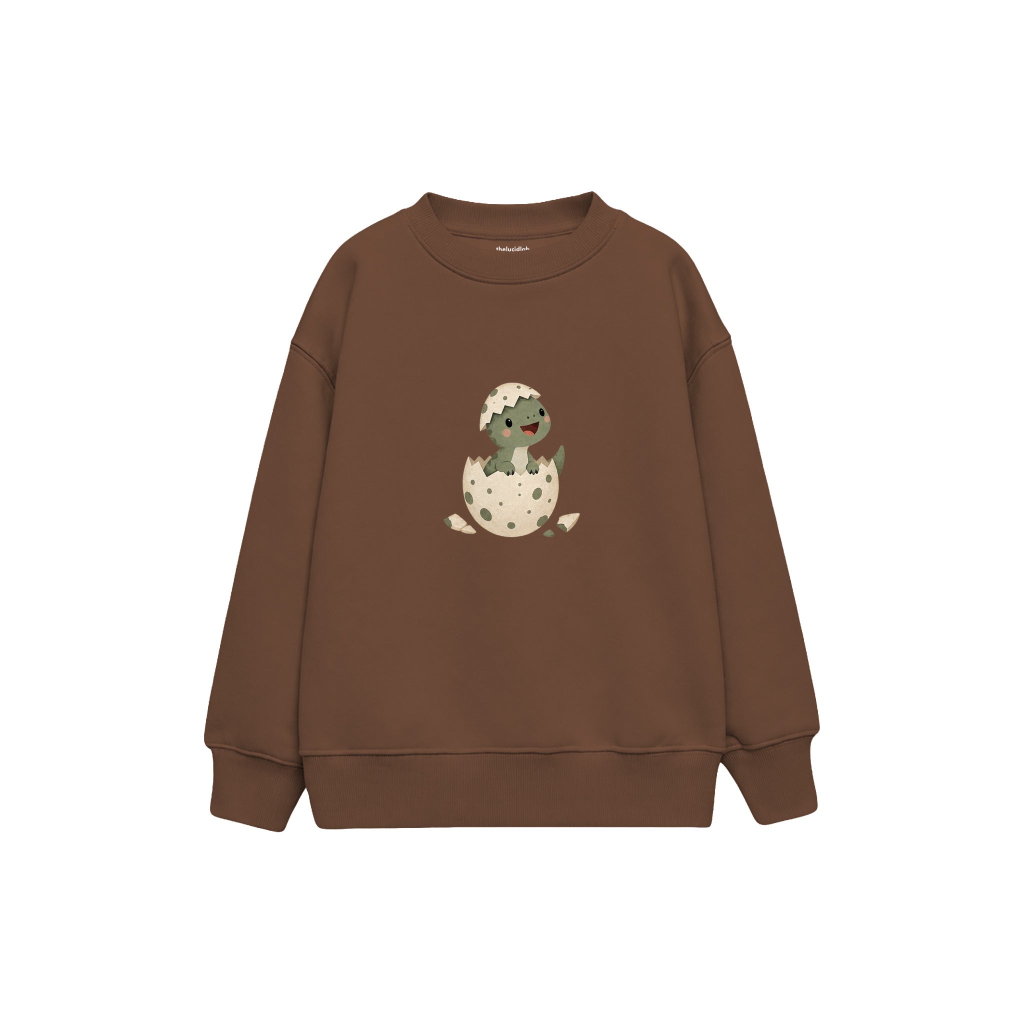 Baby dinosaur emerging from a speckled eggshell Çocuk Sweatshirt — Kahverengi — ön görünüm