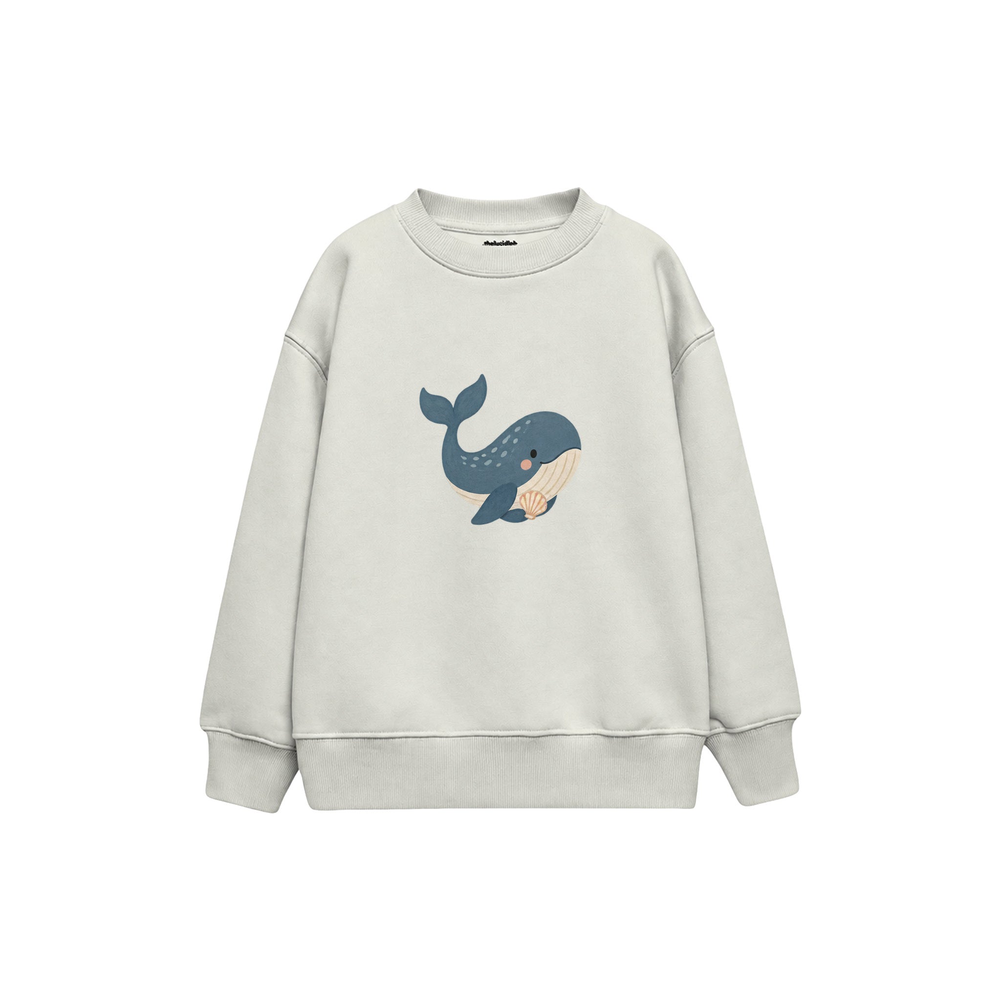 Whale carrying a small seashell Çocuk Sweatshirt — Beyaz — ön görünüm