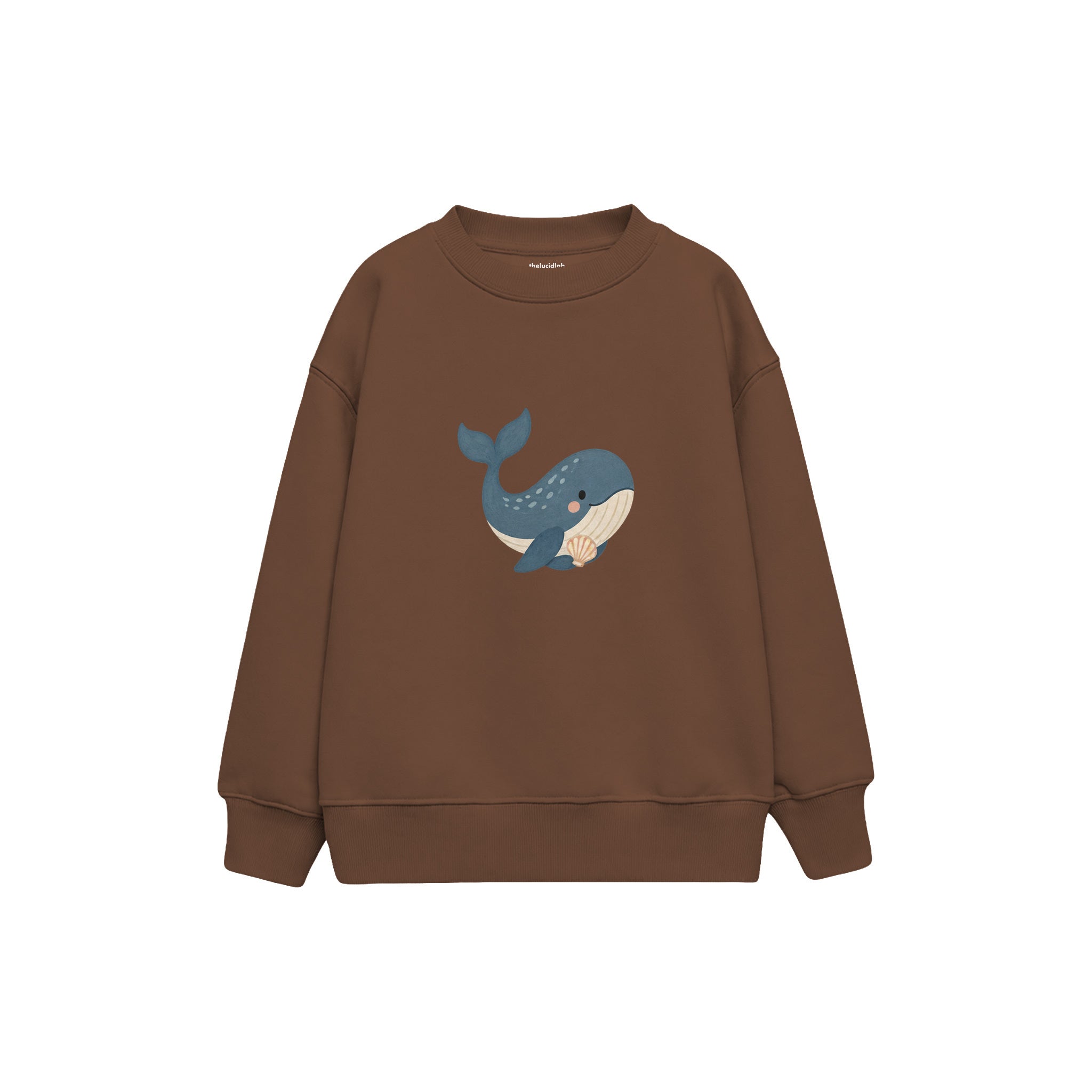 Whale carrying a small seashell Çocuk Sweatshirt — Kahverengi — ön görünüm