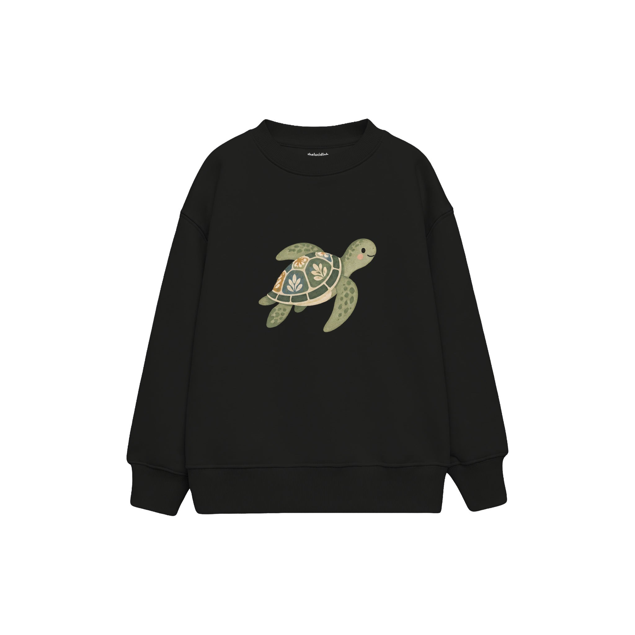 Sea turtle with a patterned shell Çocuk Sweatshirt — Siyah — ön görünüm