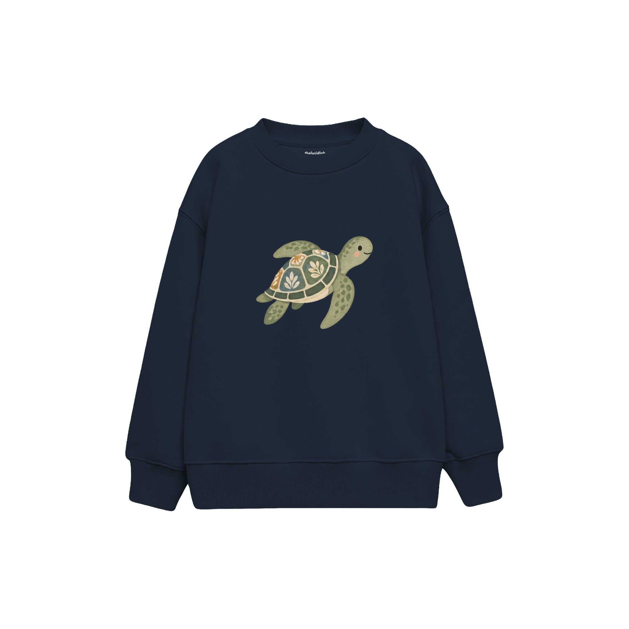 Sea turtle with a patterned shell Çocuk Sweatshirt — Lacivert — ön görünüm