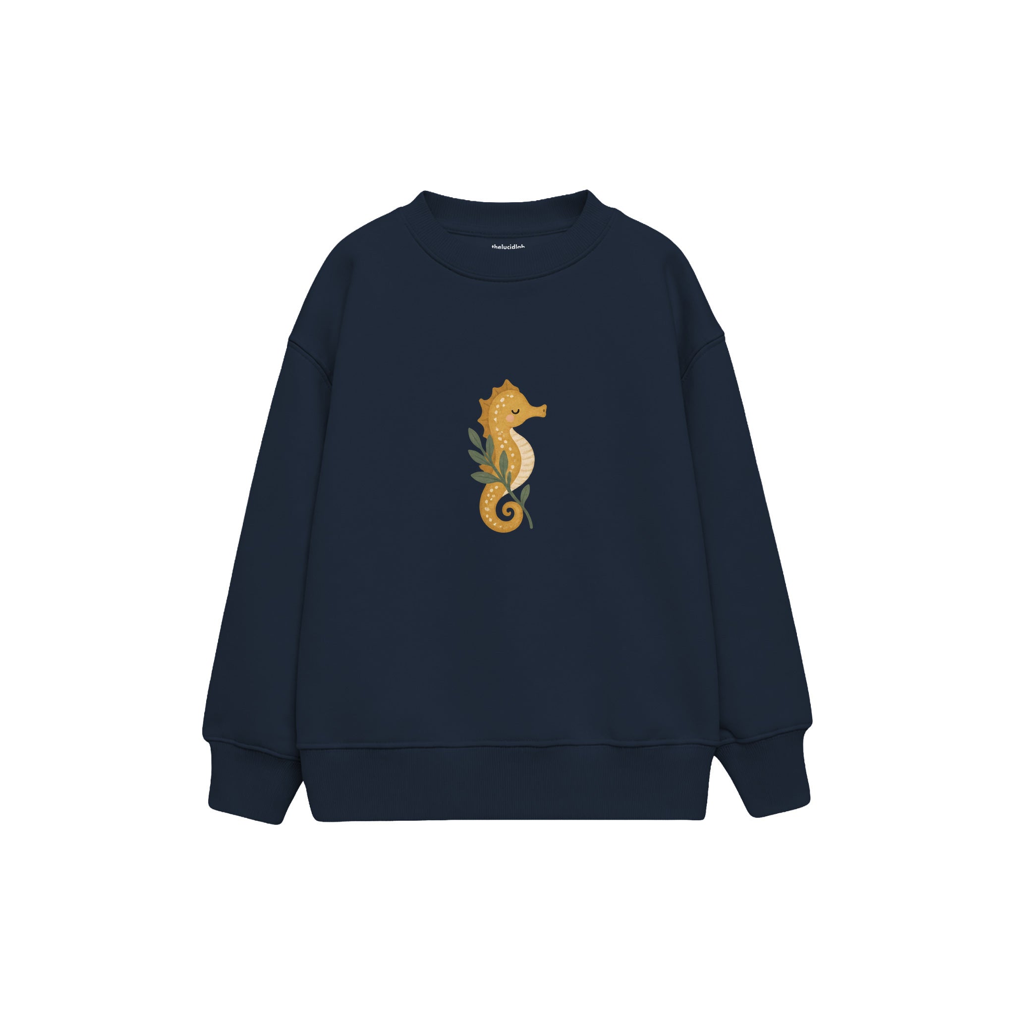 Seahorse curled around a sprig Çocuk Sweatshirt — Lacivert — ön görünüm
