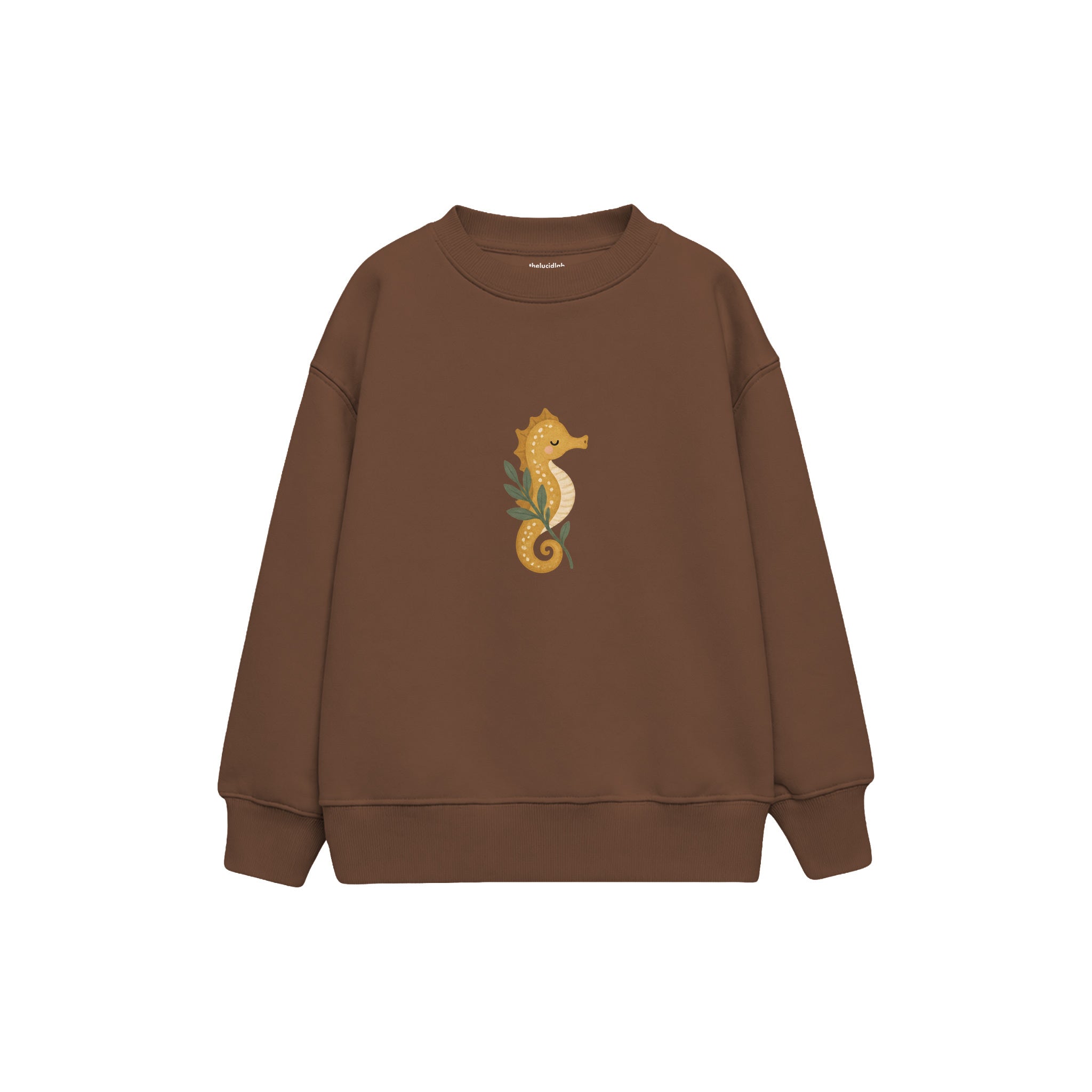 Seahorse curled around a sprig Çocuk Sweatshirt — Kahverengi — ön görünüm