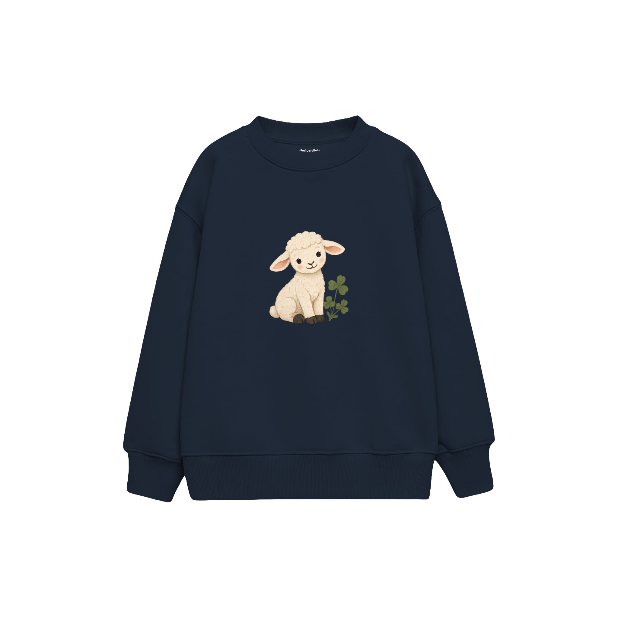 Lamb sitting beside clover Çocuk Sweatshirt — Lacivert — ön görünüm