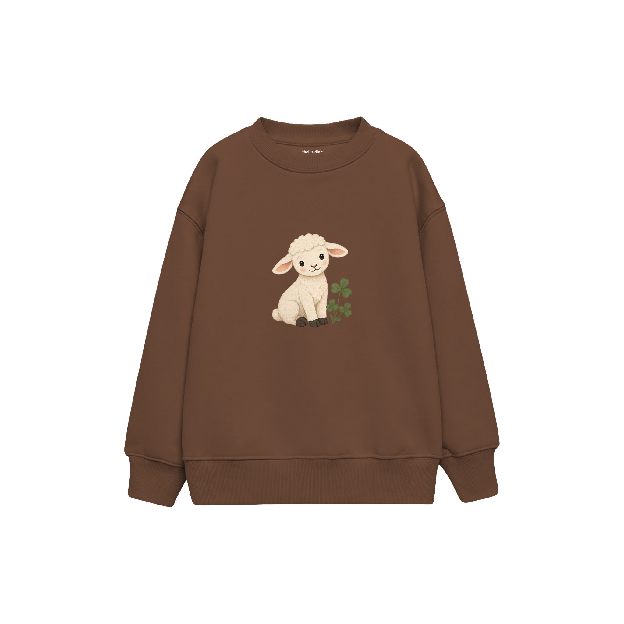 Lamb sitting beside clover Çocuk Sweatshirt — Kahverengi — ön görünüm
