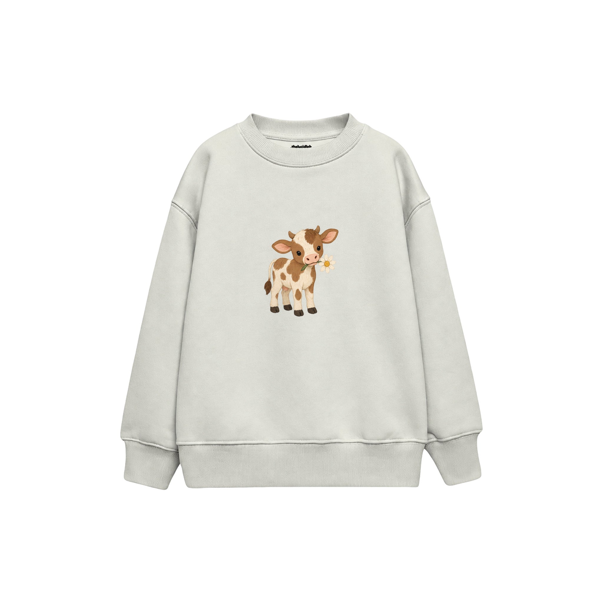 Calf holding a daisy in its mouth Çocuk Sweatshirt — Beyaz — ön görünüm