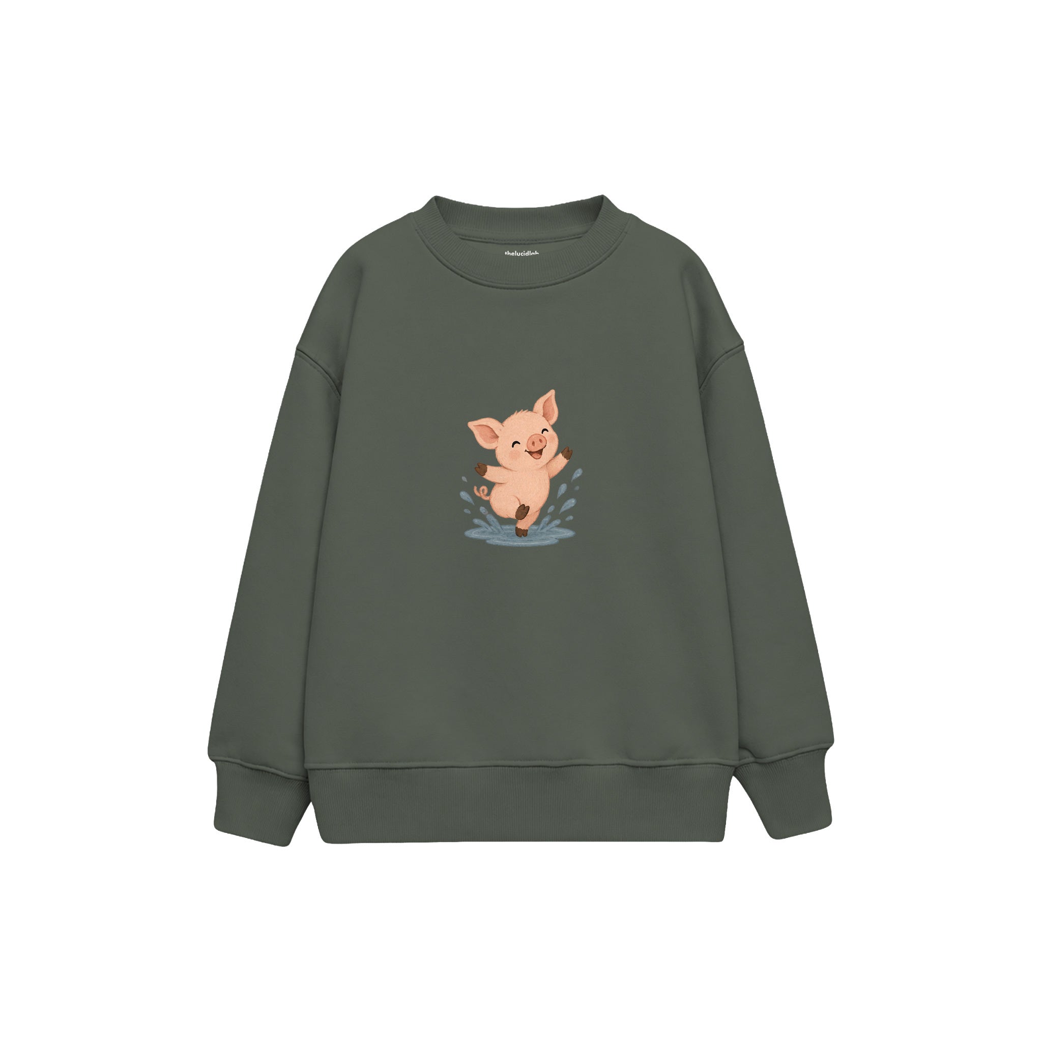Piglet splashing in a tiny isolated puddle Çocuk Sweatshirt — Antrasit — ön görünüm