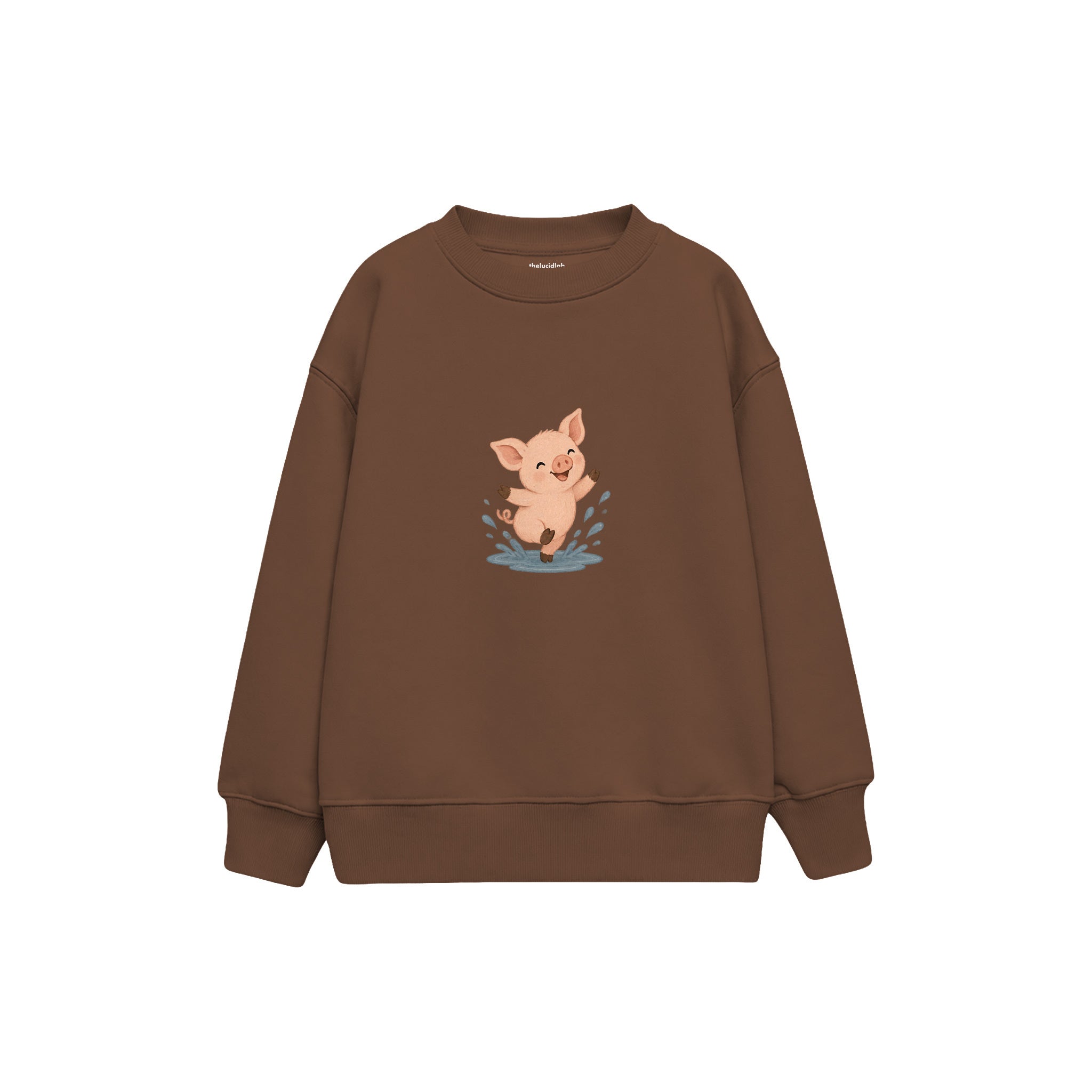 Piglet splashing in a tiny isolated puddle Çocuk Sweatshirt — Kahverengi — ön görünüm