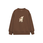 Goat kid nibbling a leaf Çocuk Sweatshirt — Kahverengi — ön görünüm