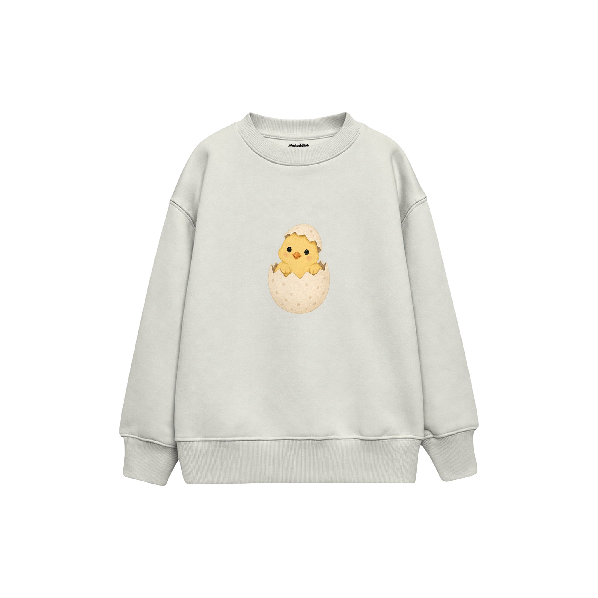 Chick peeking from an eggshell Çocuk Sweatshirt — Beyaz — ön görünüm