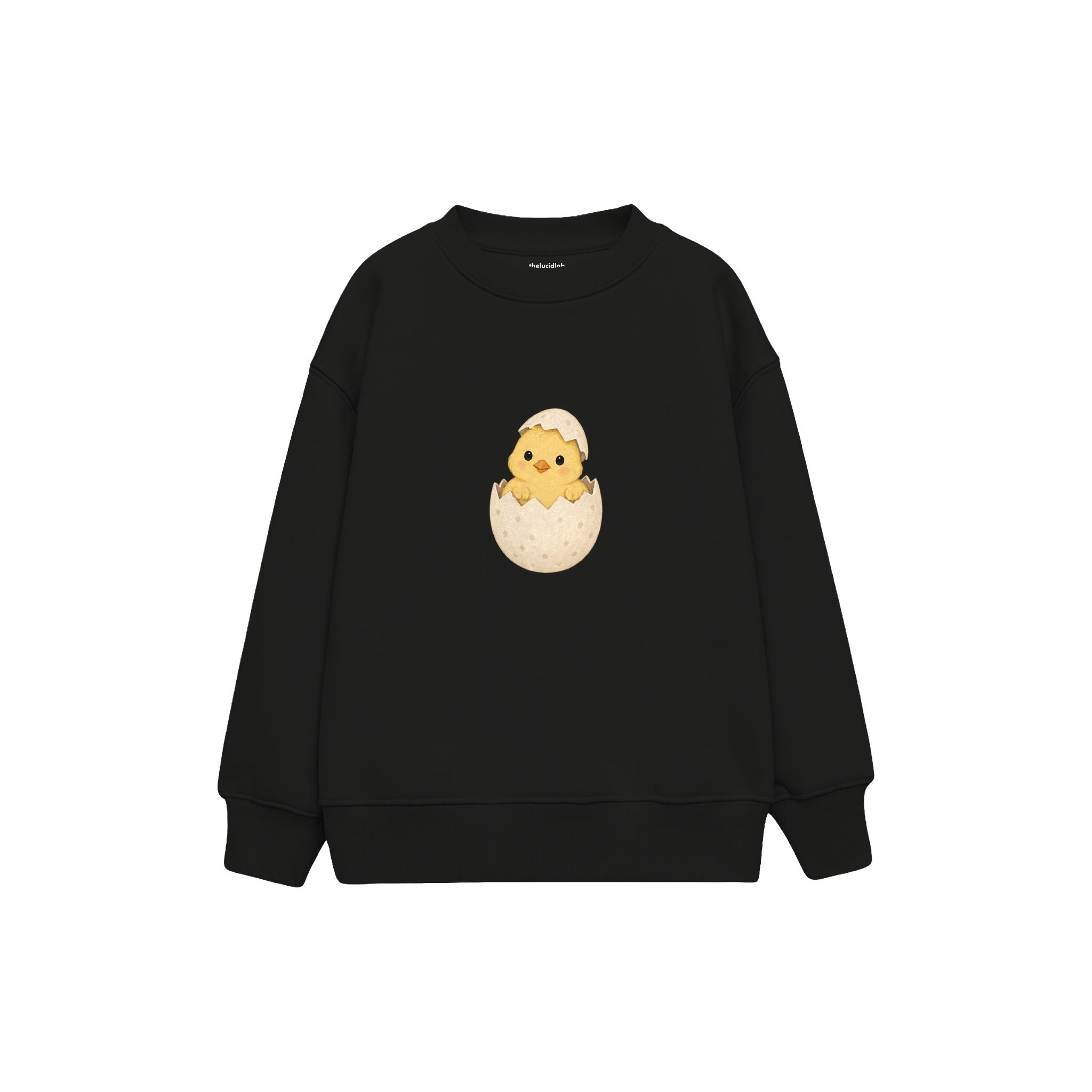 Chick peeking from an eggshell Çocuk Sweatshirt — Siyah — ön görünüm