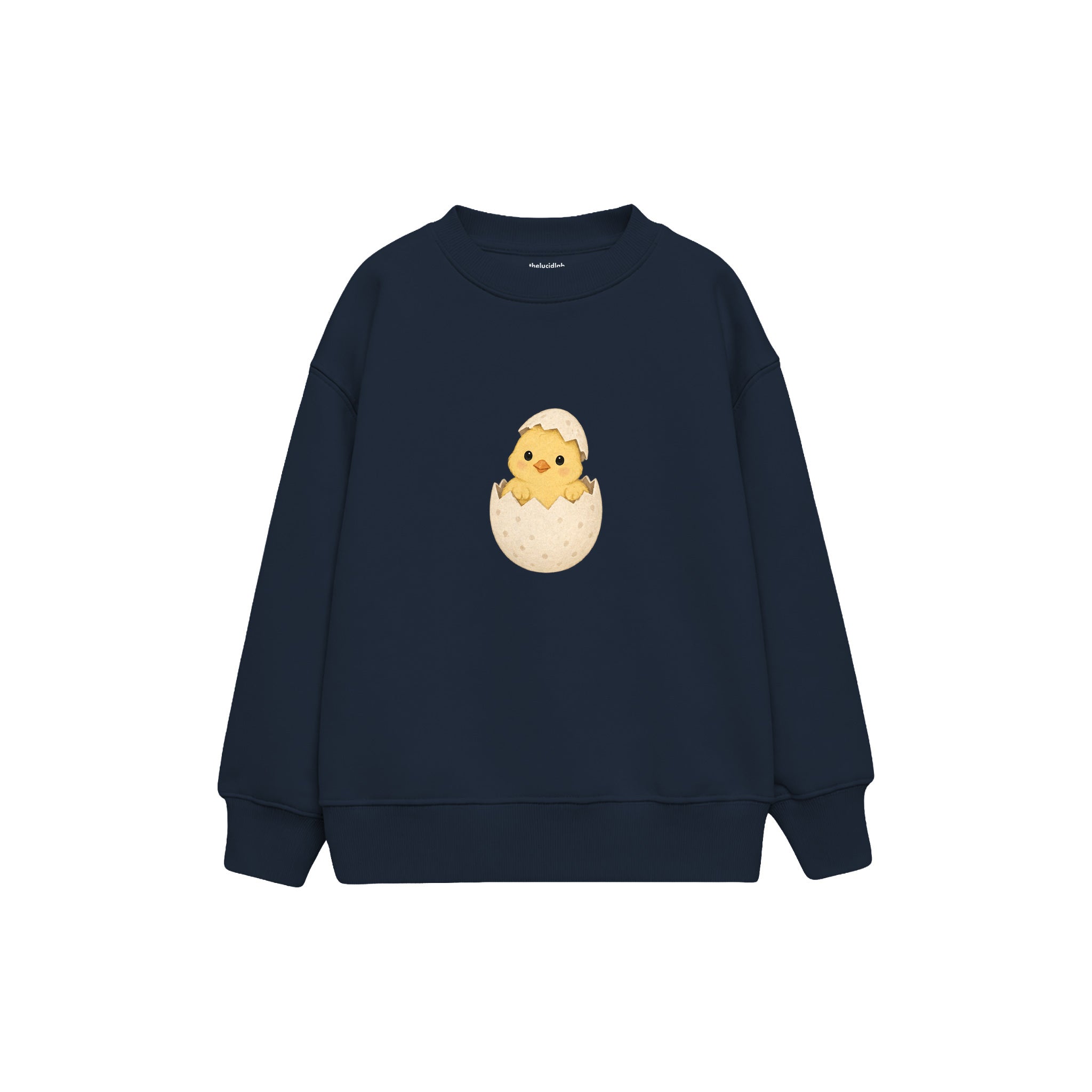 Chick peeking from an eggshell Çocuk Sweatshirt — Lacivert — ön görünüm