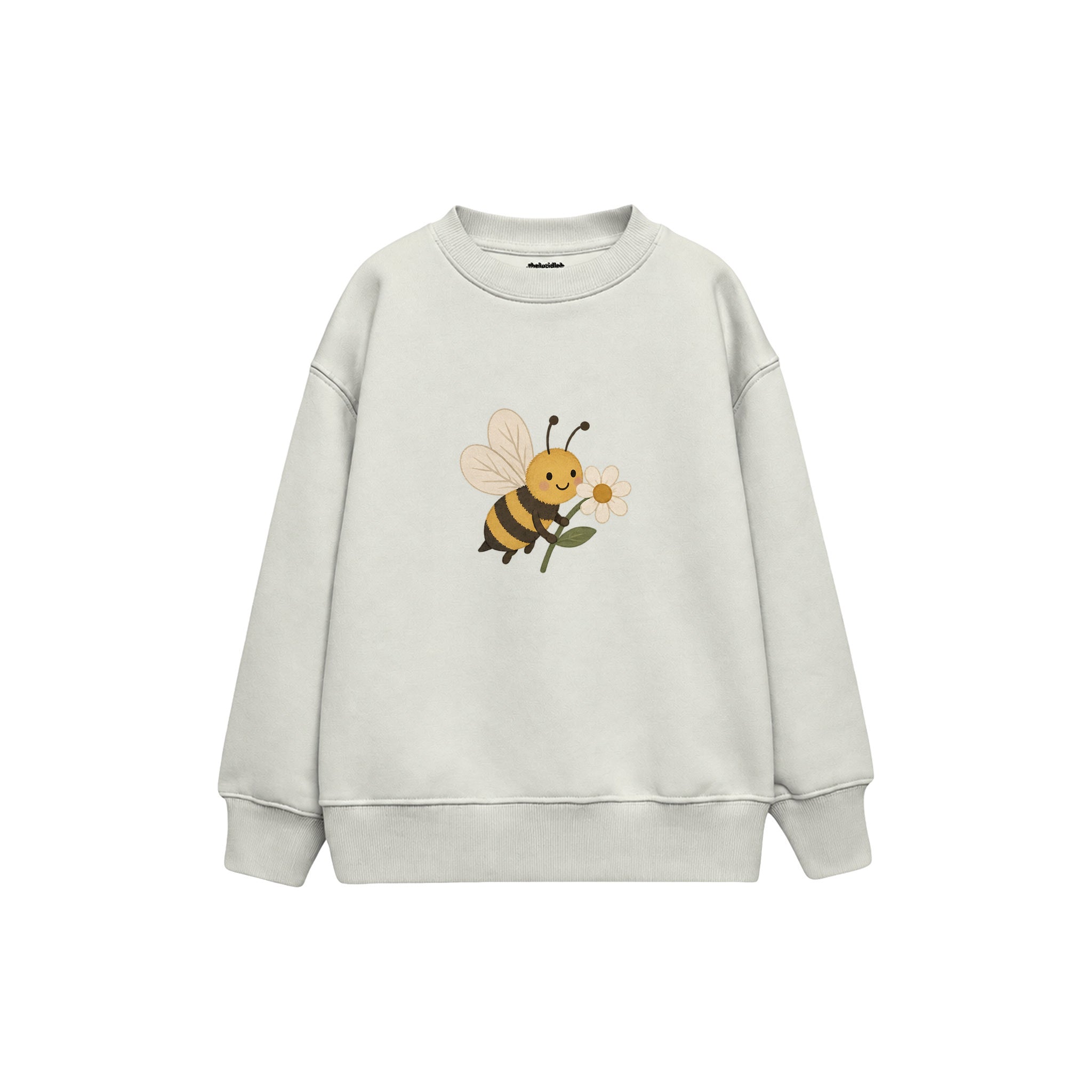 Bee carrying a flower Çocuk Sweatshirt — Beyaz — ön görünüm