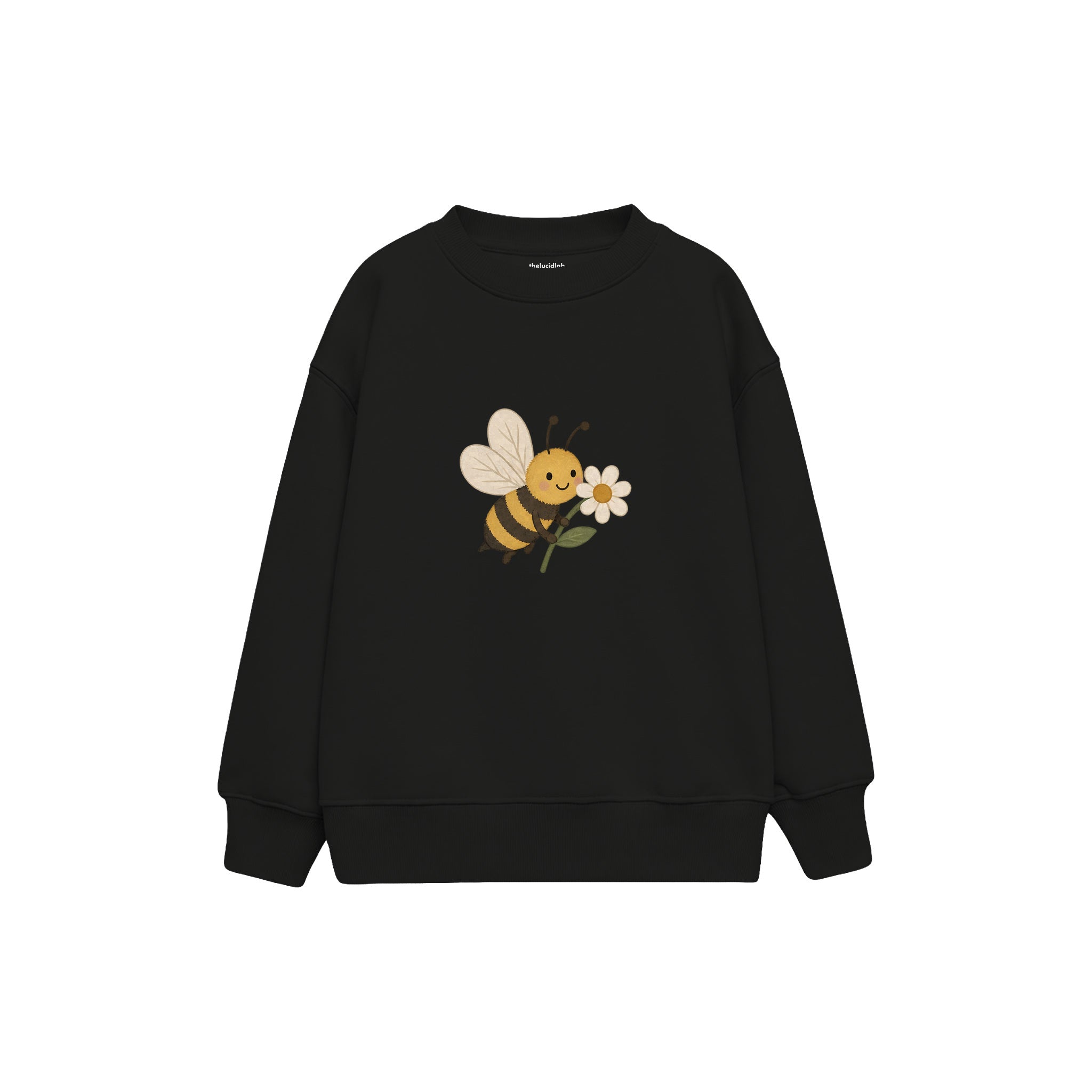 Bee carrying a flower Çocuk Sweatshirt — Siyah — ön görünüm