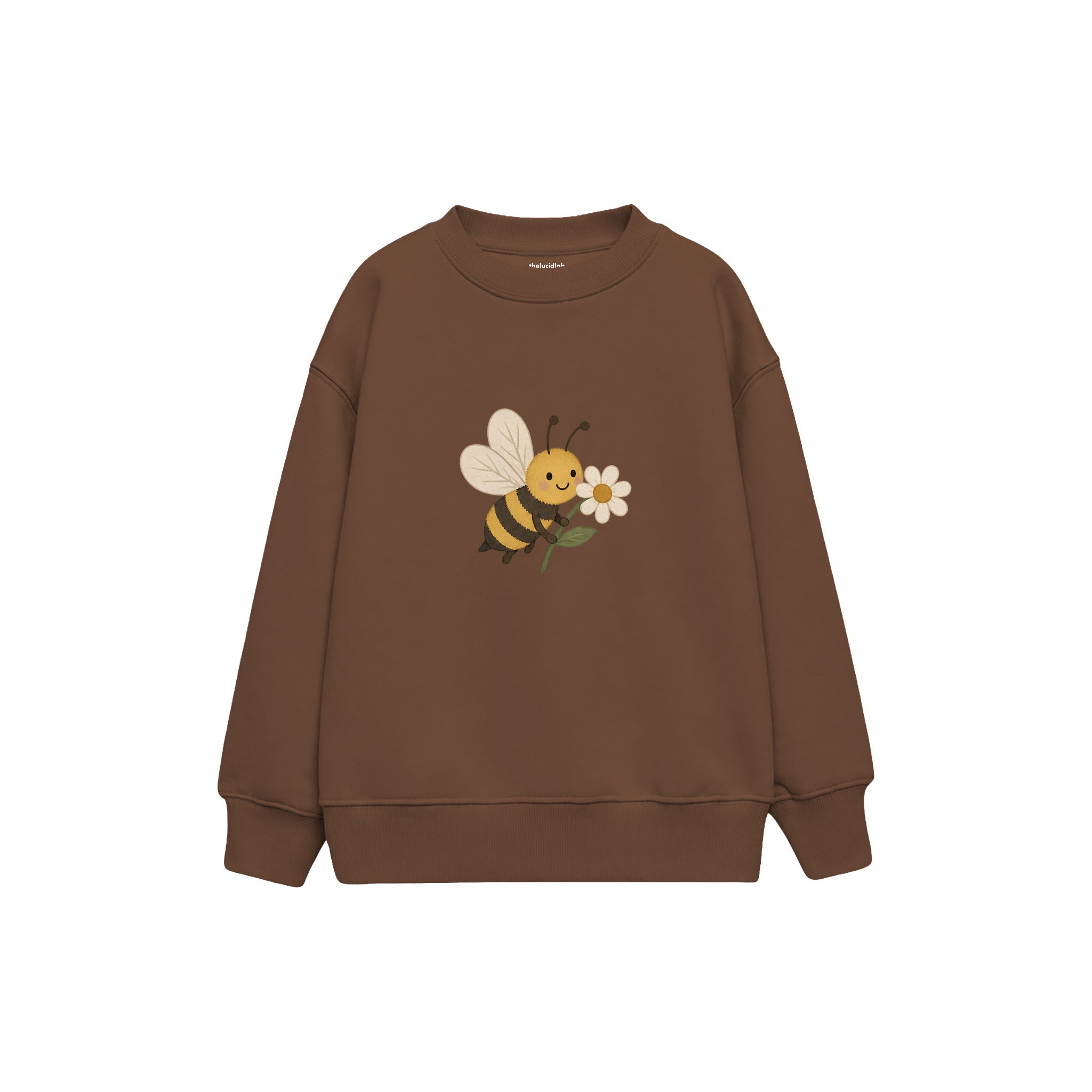 Bee carrying a flower Çocuk Sweatshirt — Kahverengi — ön görünüm
