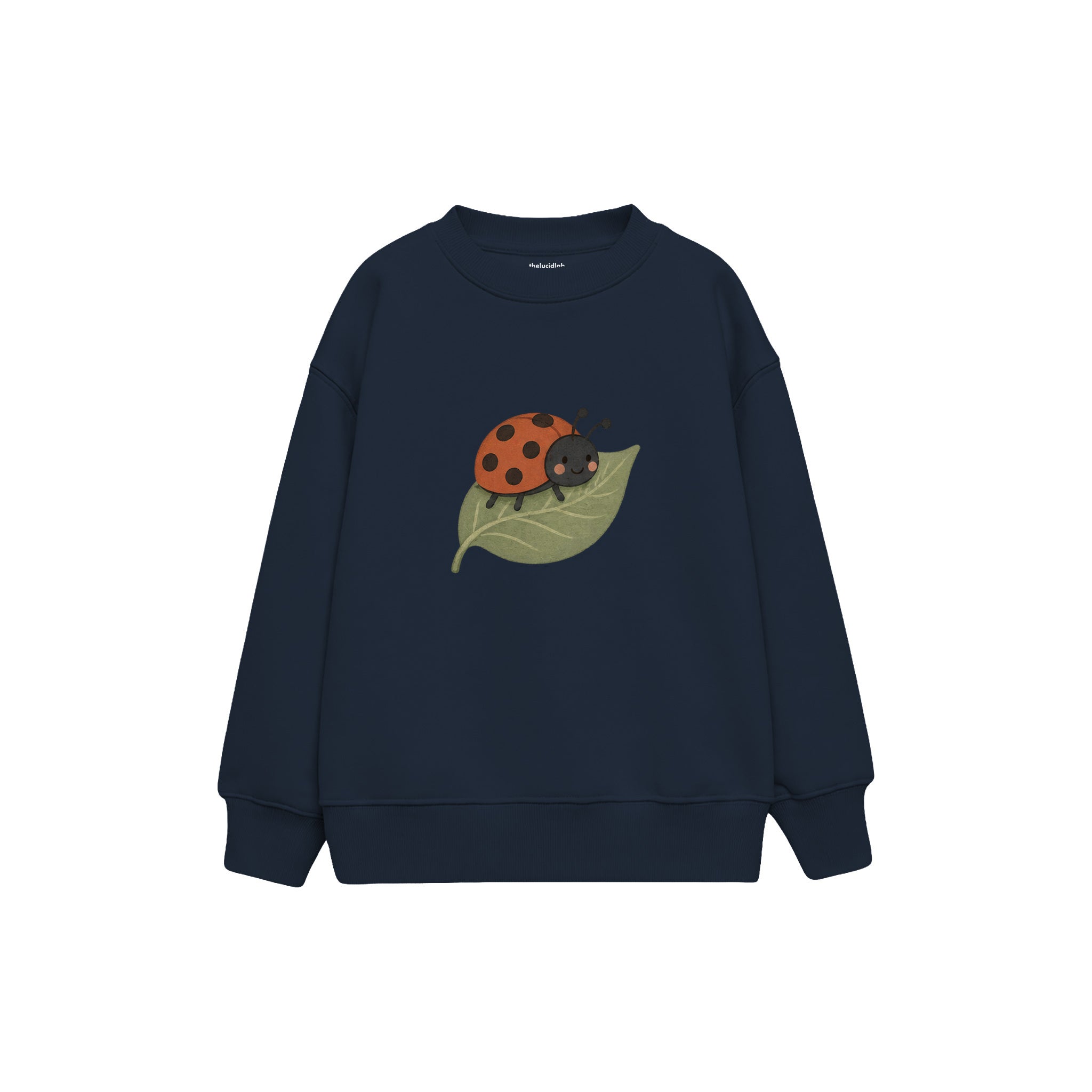 Ladybird resting on one leaf Çocuk Sweatshirt — Lacivert — ön görünüm