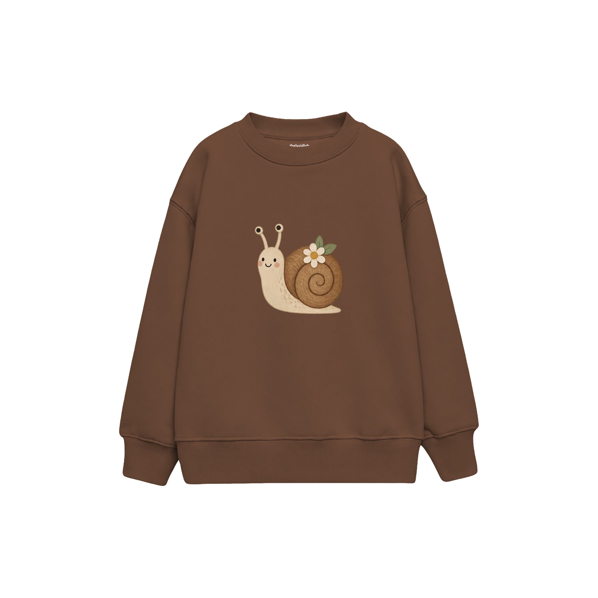 Snail with a tiny flower on shell Çocuk Sweatshirt — Kahverengi — ön görünüm