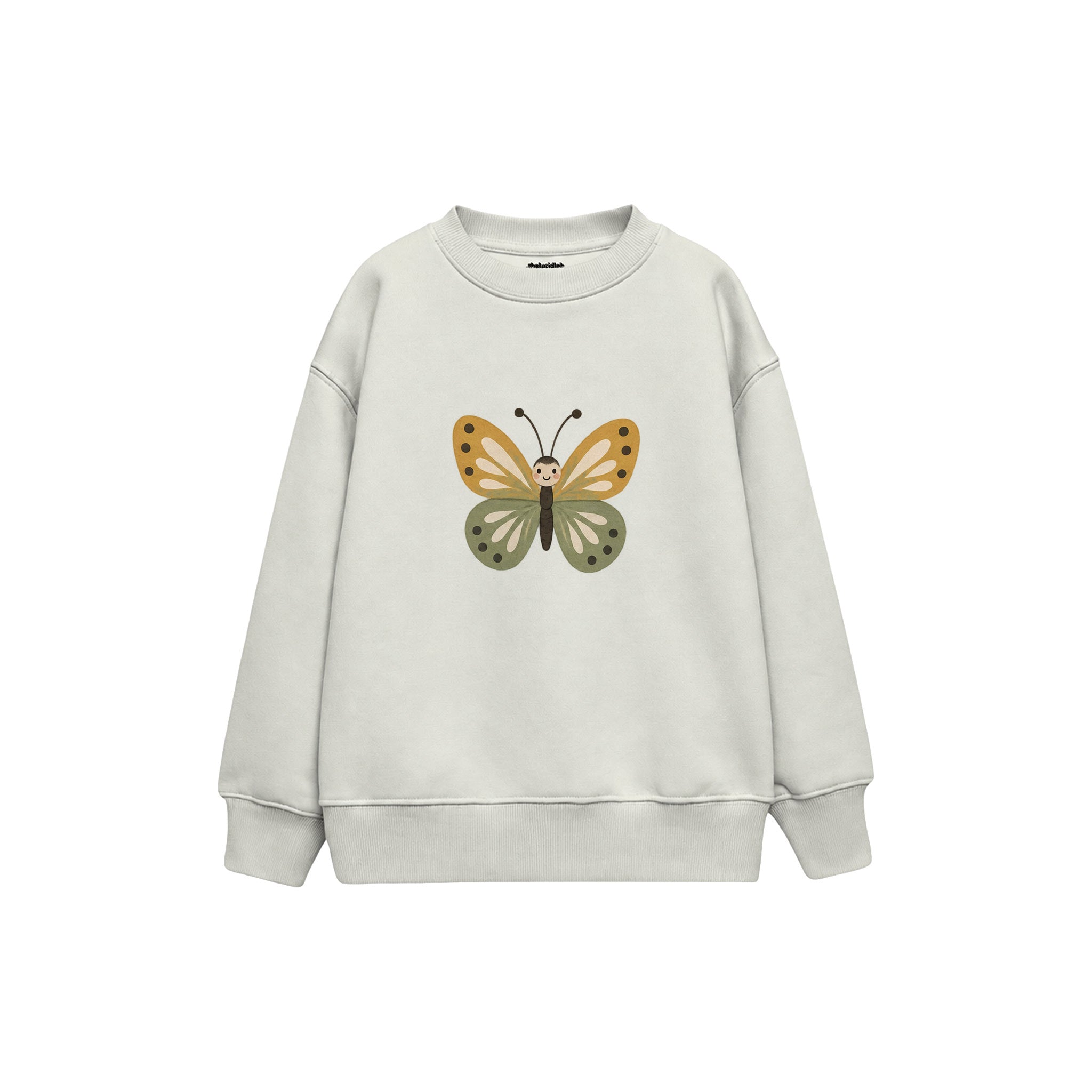 Butterfly with ochre and sage wings Çocuk Sweatshirt — Beyaz — ön görünüm