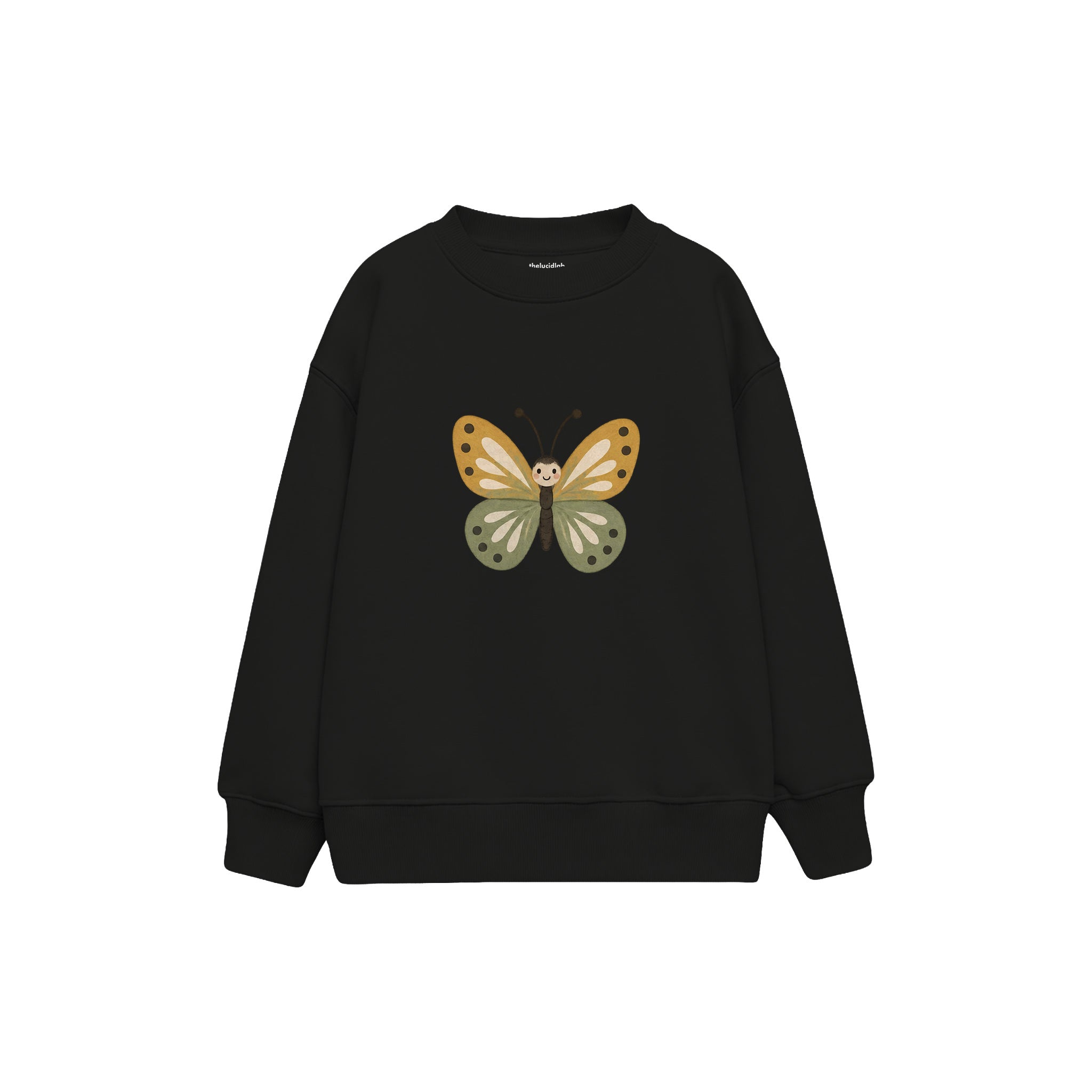 Butterfly with ochre and sage wings Çocuk Sweatshirt — Siyah — ön görünüm