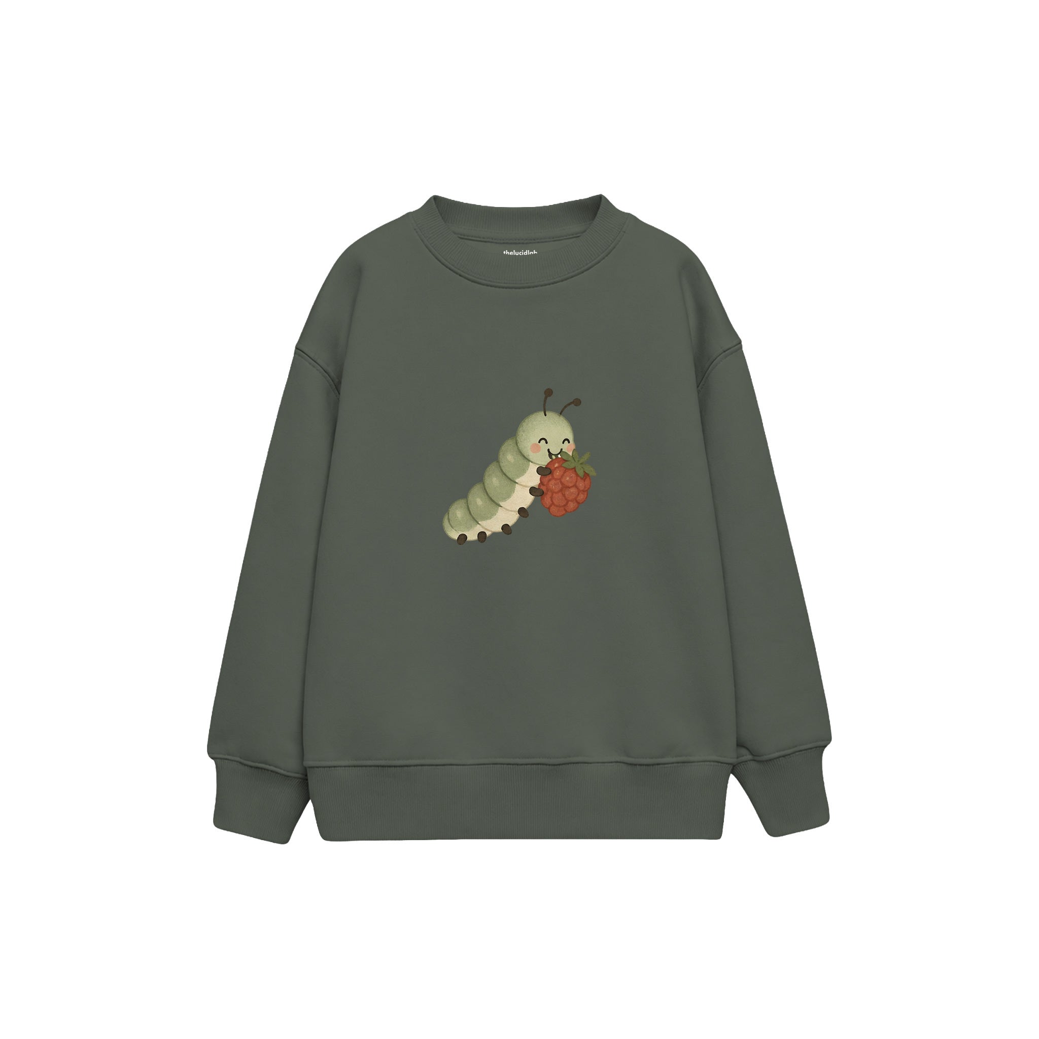 Caterpillar eating a berry Çocuk Sweatshirt — Antrasit — ön görünüm