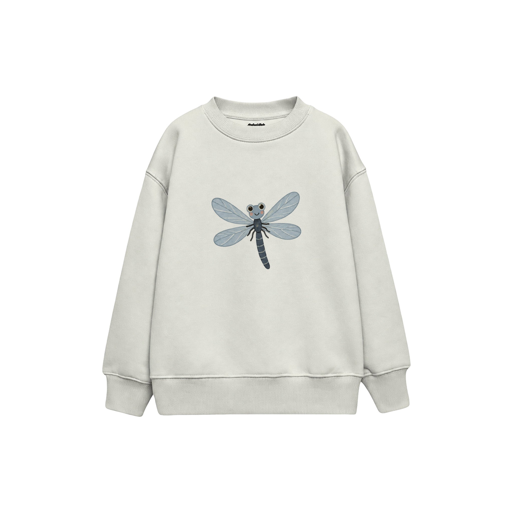 Dragonfly with muted blue wings Çocuk Sweatshirt — Beyaz — ön görünüm