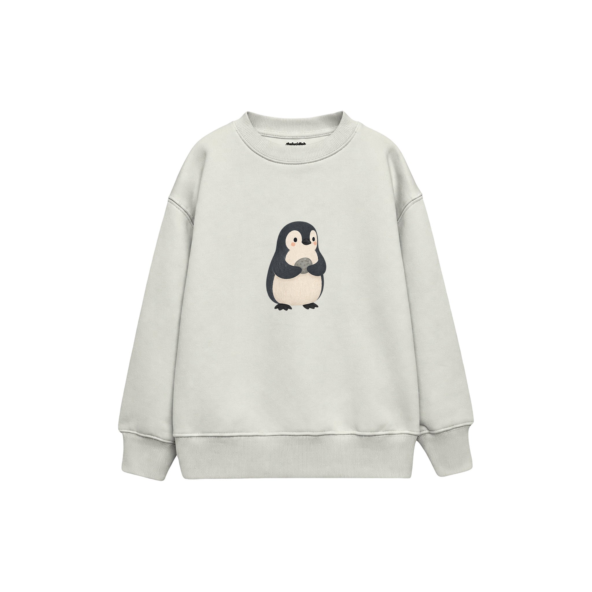 Penguin carrying a pebble Çocuk Sweatshirt — Beyaz — ön görünüm