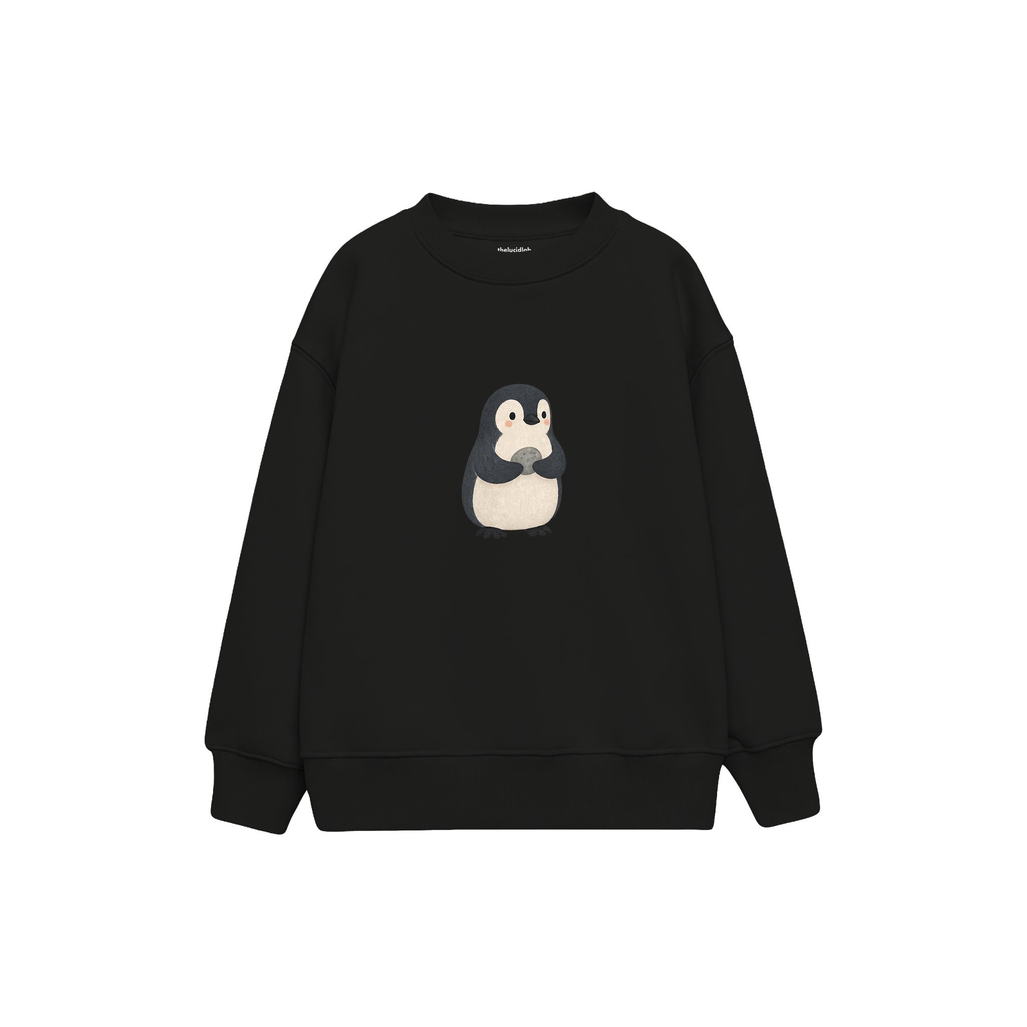 Penguin carrying a pebble Çocuk Sweatshirt — Siyah — ön görünüm