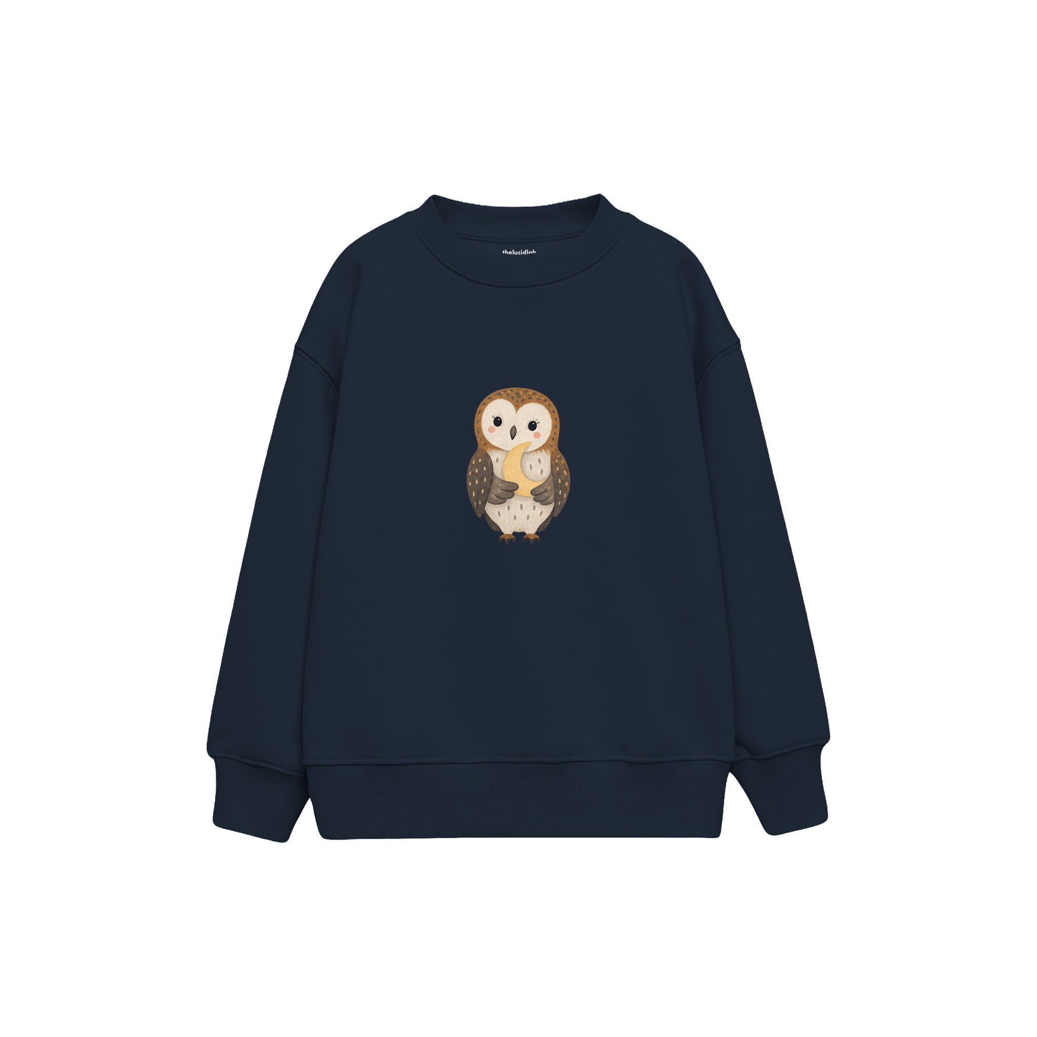 Owl holding a small moon Çocuk Sweatshirt — Lacivert — ön görünüm