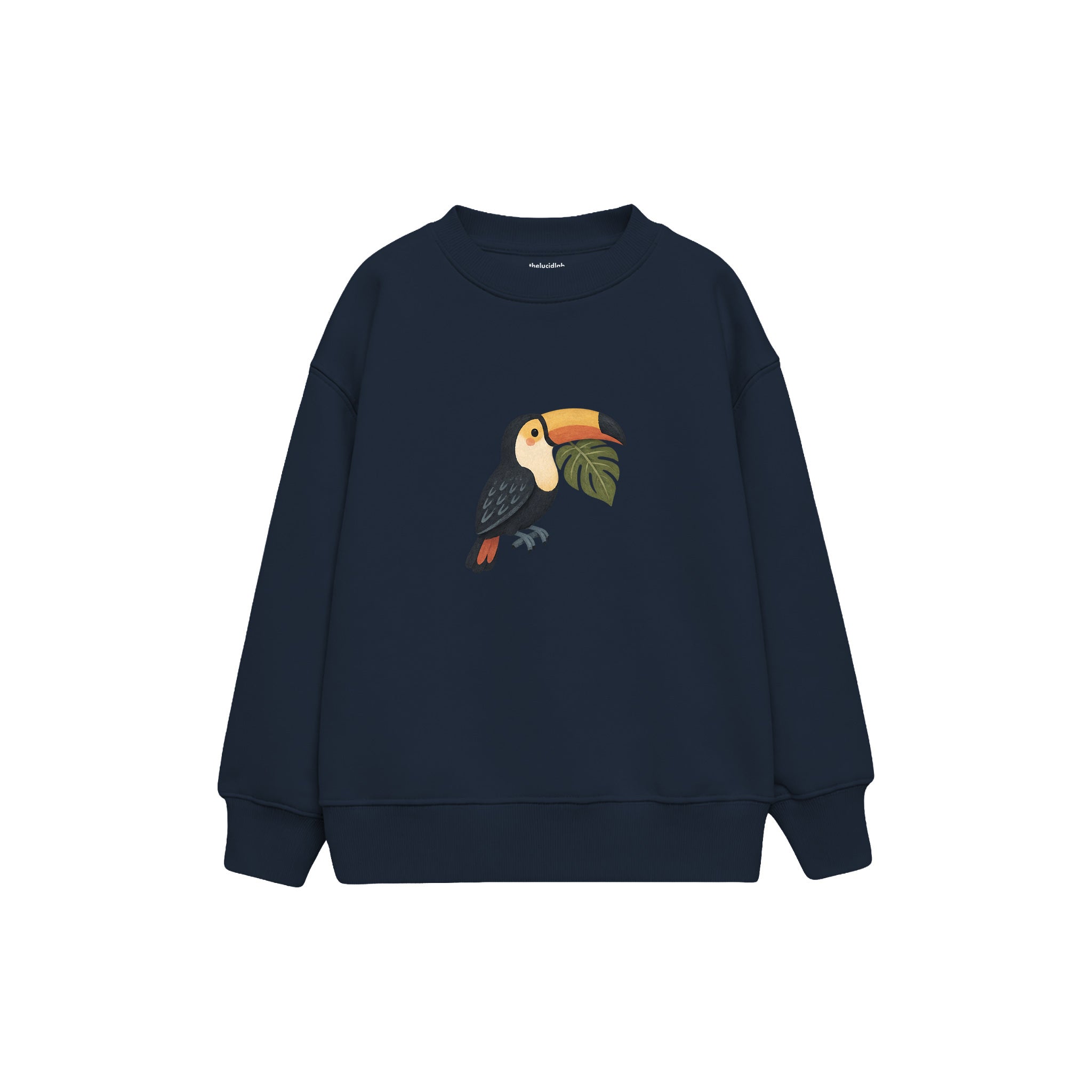 Toucan with a green leaf Çocuk Sweatshirt — Lacivert — ön görünüm