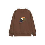 Toucan with a green leaf Çocuk Sweatshirt — Kahverengi — ön görünüm
