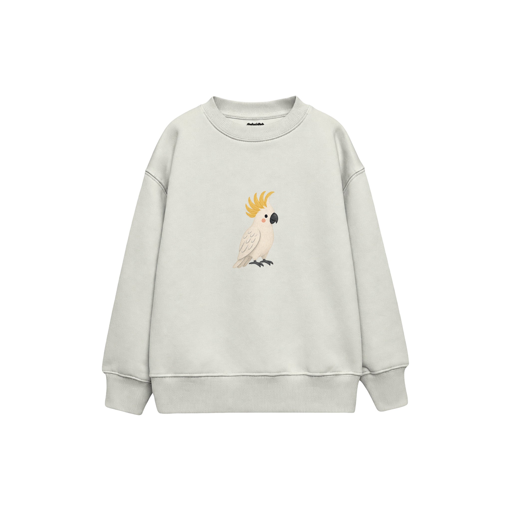 Cockatoo with a cheerful crest Çocuk Sweatshirt — Beyaz — ön görünüm