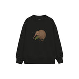 Kiwi bird with a small fern Çocuk Sweatshirt — Siyah — ön görünüm