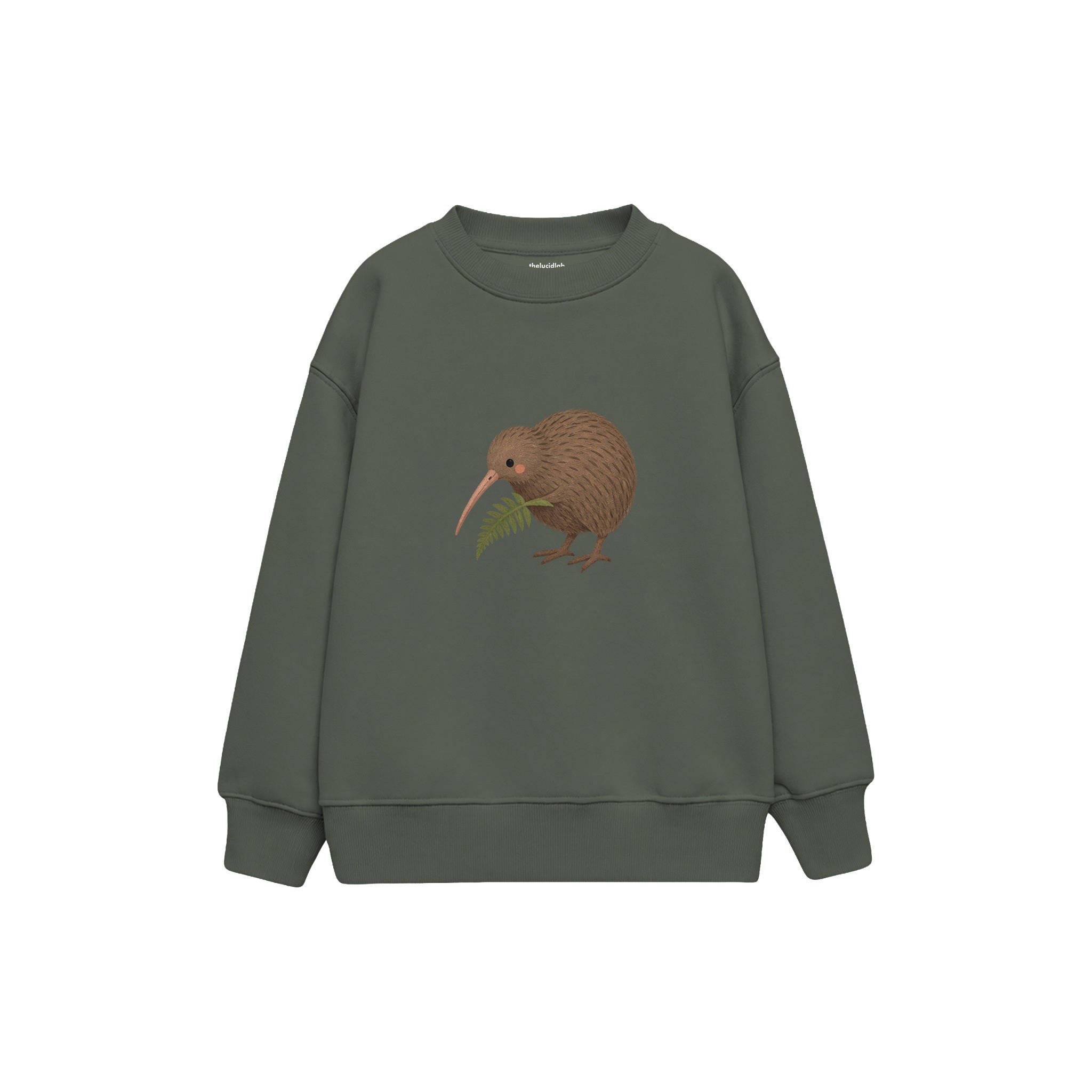 Kiwi bird with a small fern Çocuk Sweatshirt — Antrasit — ön görünüm