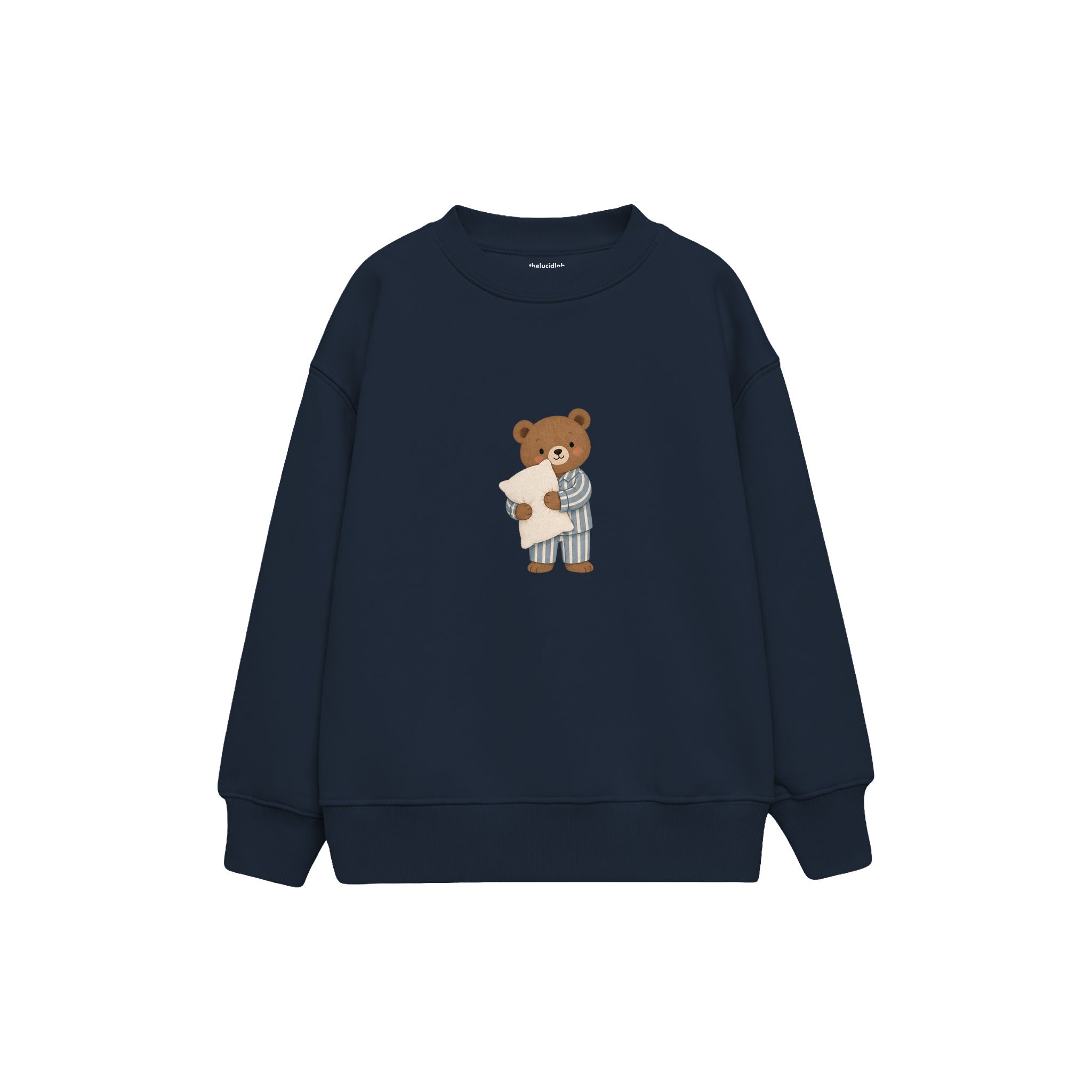 Bear in striped pajamas holding a pillow Çocuk Sweatshirt — Lacivert — ön görünüm