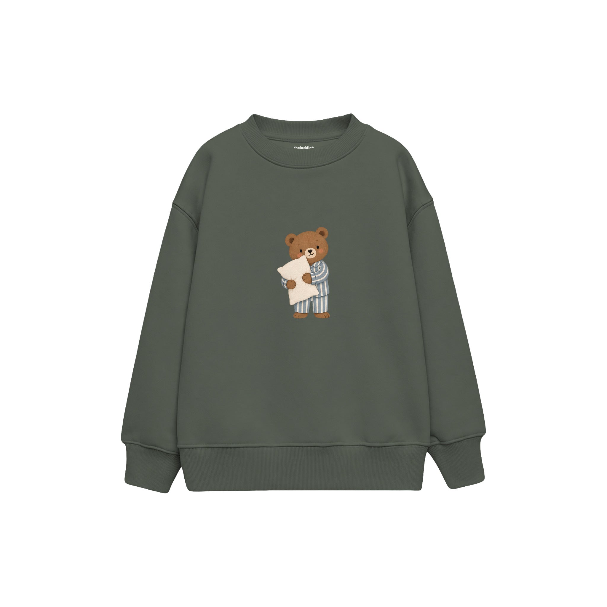 Bear in striped pajamas holding a pillow Çocuk Sweatshirt — Antrasit — ön görünüm