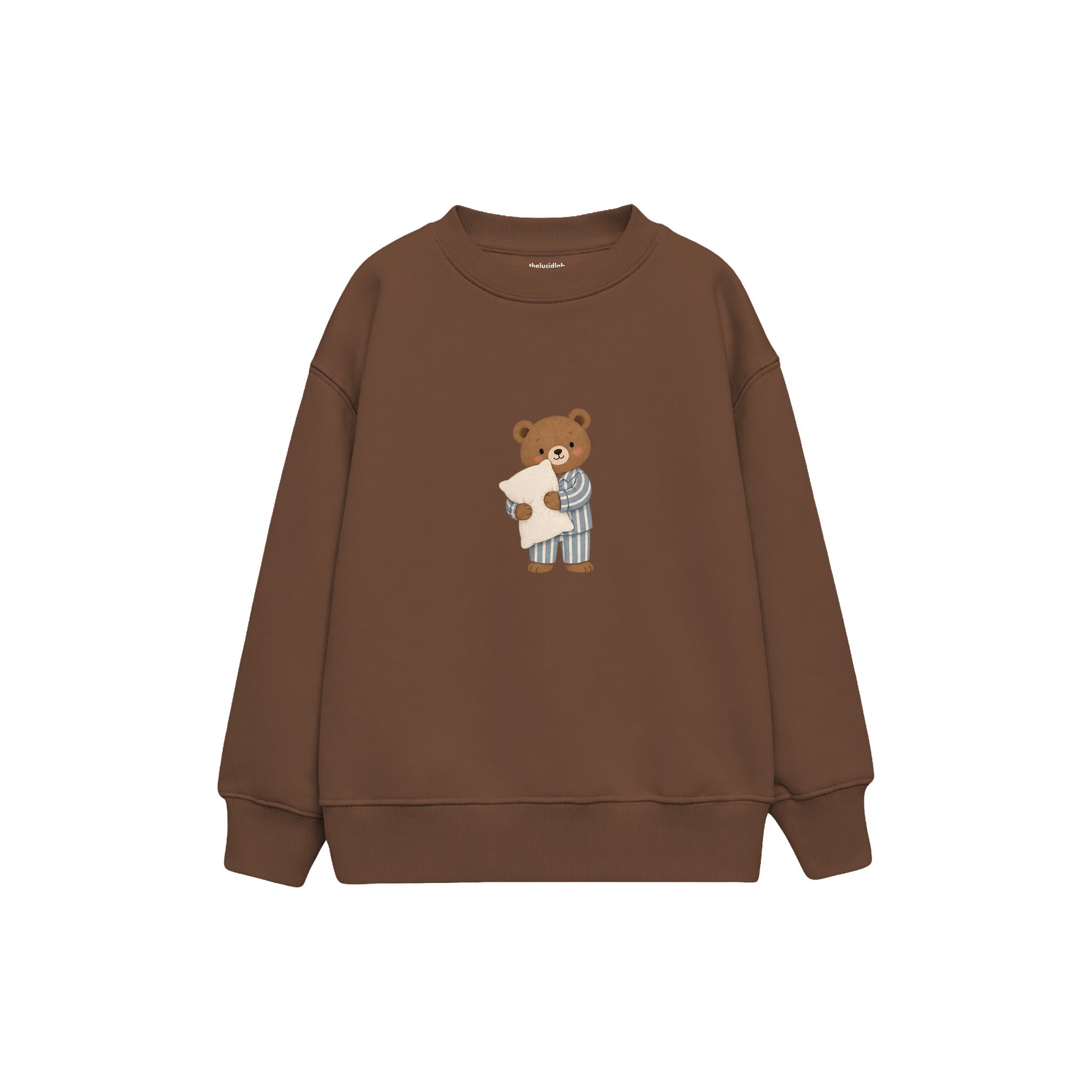 Bear in striped pajamas holding a pillow Çocuk Sweatshirt — Kahverengi — ön görünüm