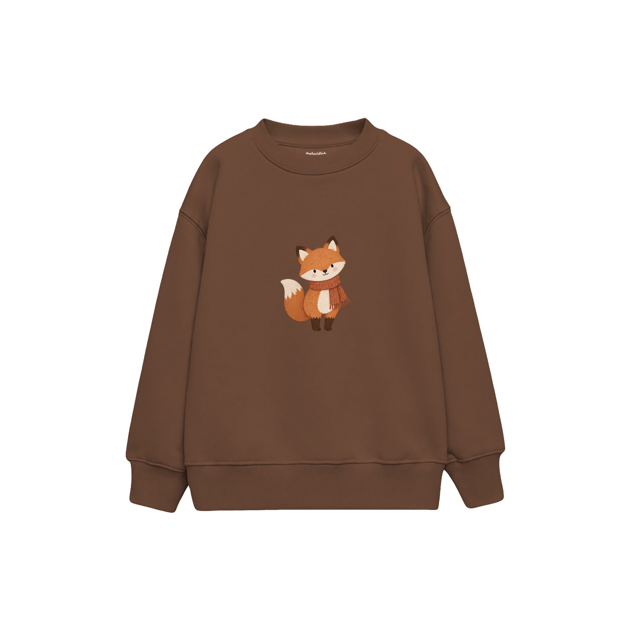 Fox in a rust scarf Çocuk Sweatshirt — Kahverengi — ön görünüm