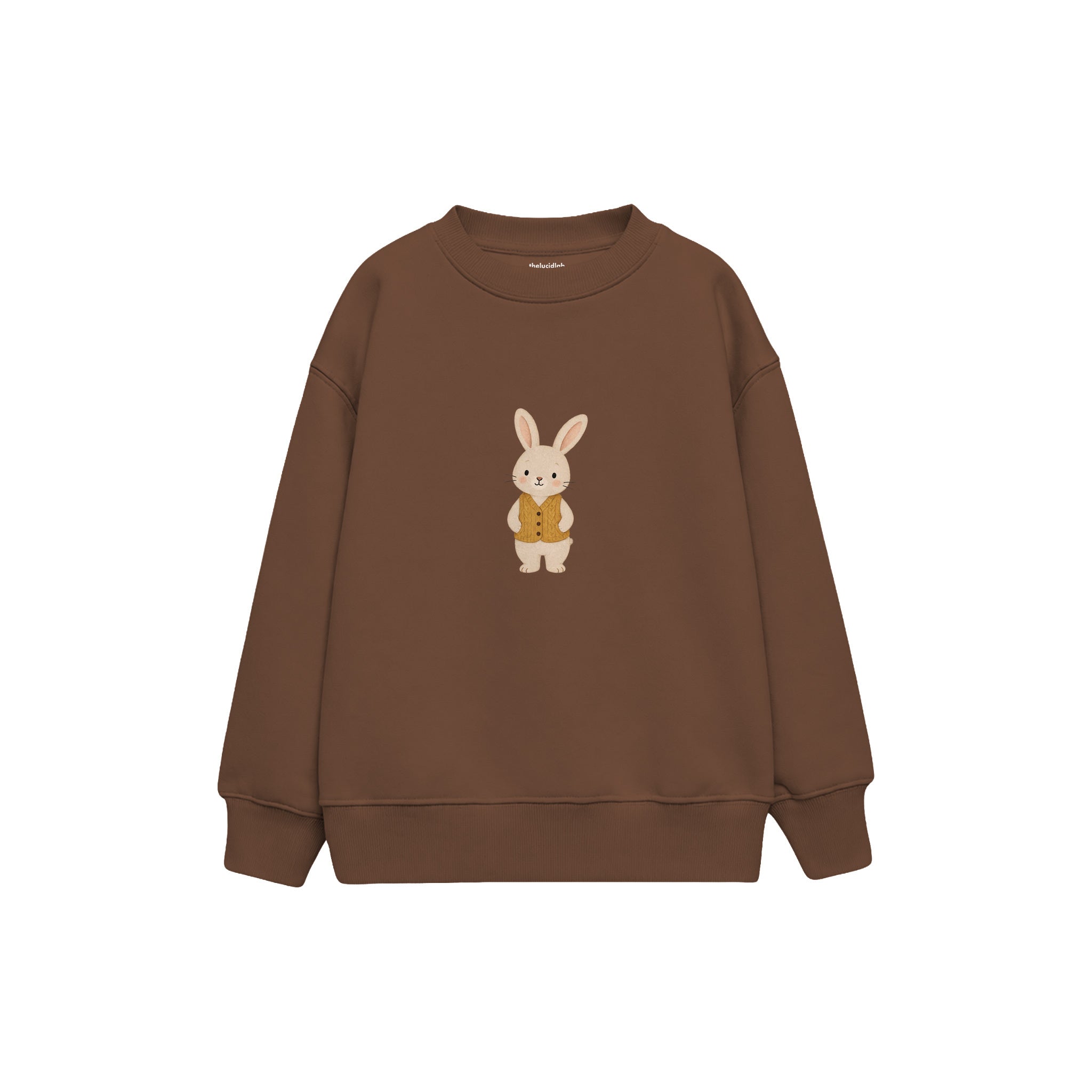 Rabbit in a mustard knitted vest Çocuk Sweatshirt — Kahverengi — ön görünüm