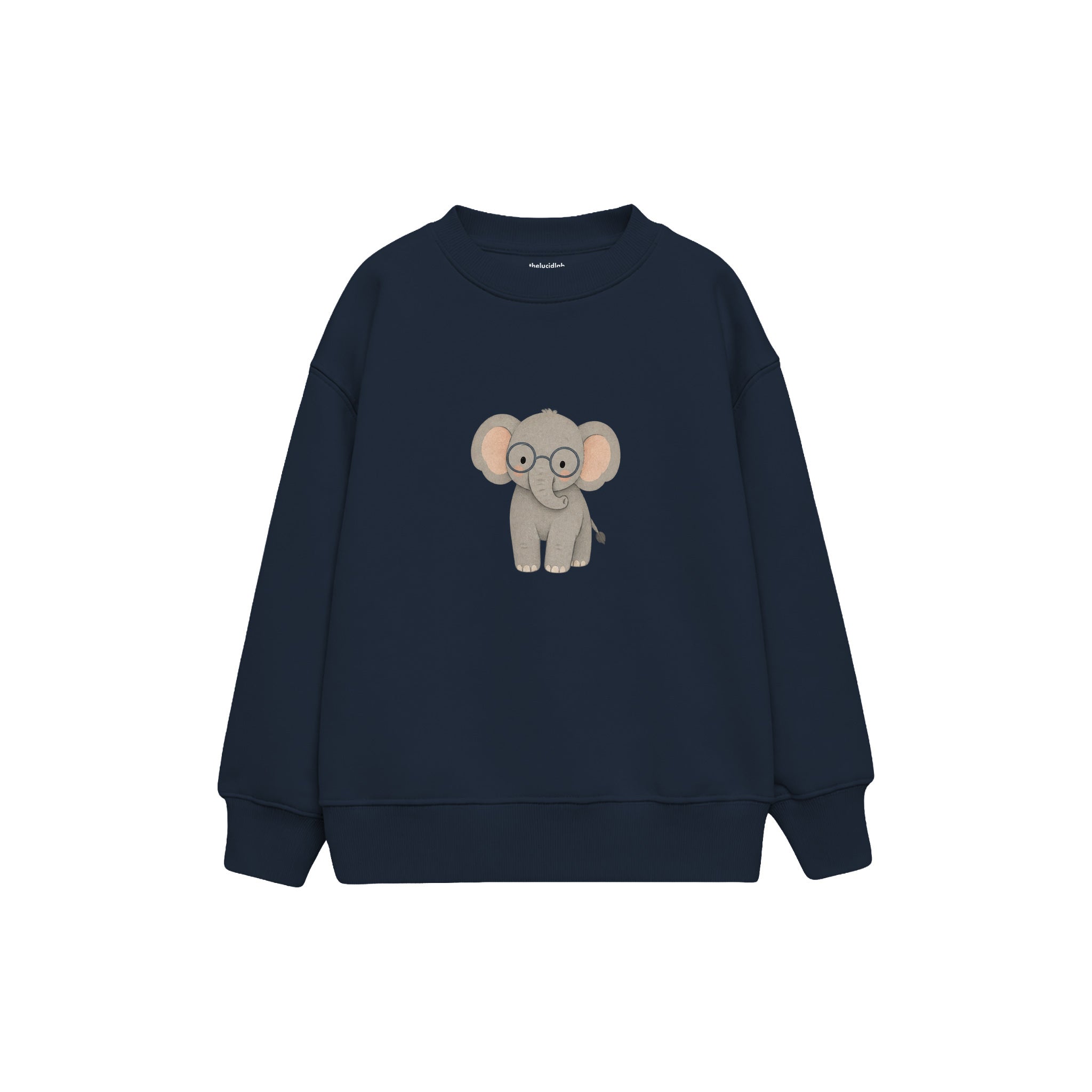 Elephant wearing soft round glasses Çocuk Sweatshirt — Lacivert — ön görünüm