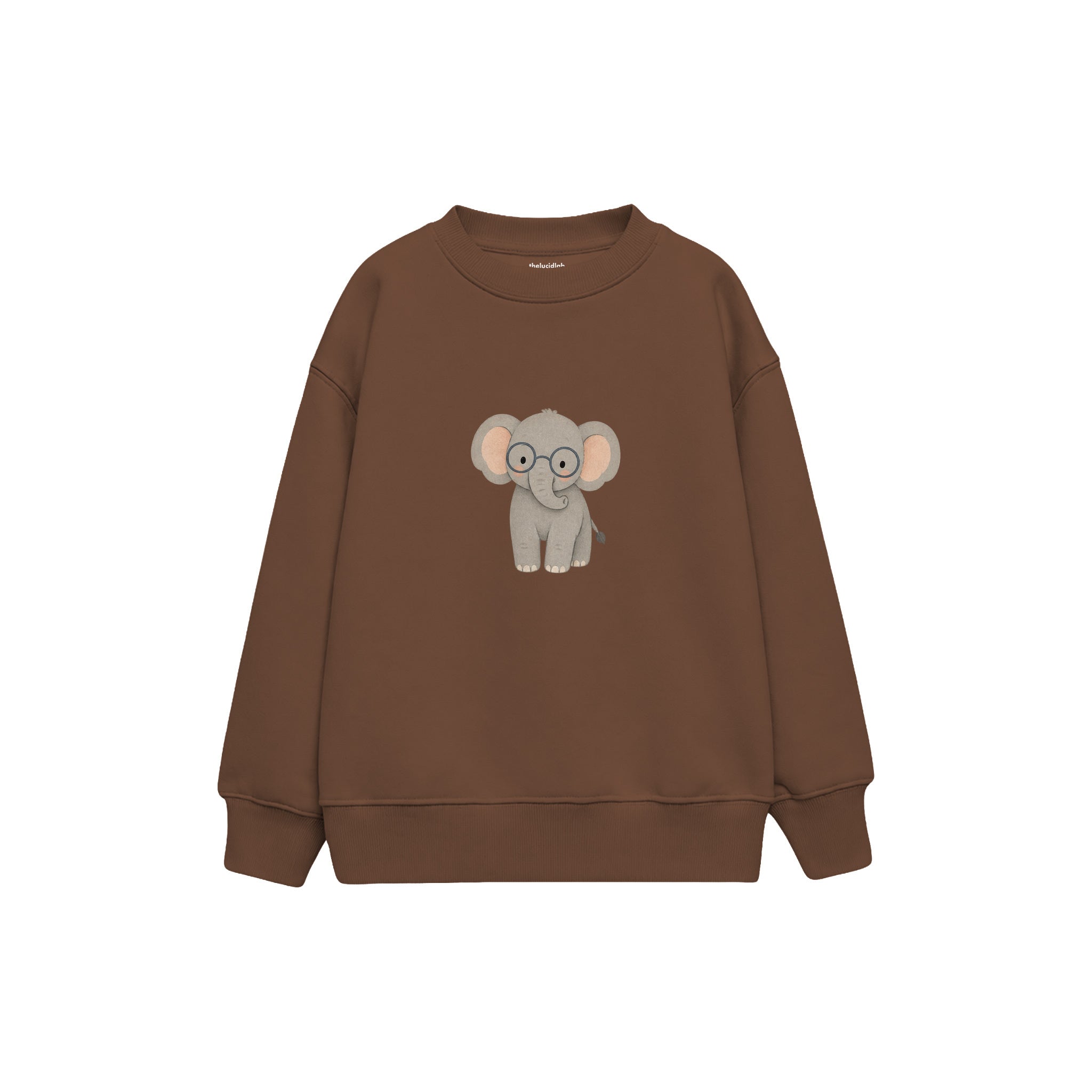 Elephant wearing soft round glasses Çocuk Sweatshirt — Kahverengi — ön görünüm